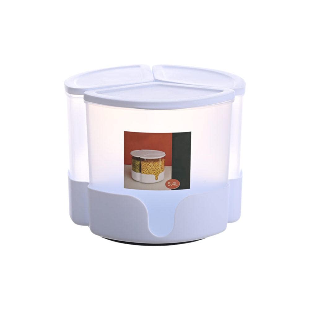 3-Grid Rotatable Rice Bucket - Airtight Kitchen Storage Container for Rice, Grains, Cereal & Dry Food - Perfect for Pantry Organization & Bulk Food Dispensing