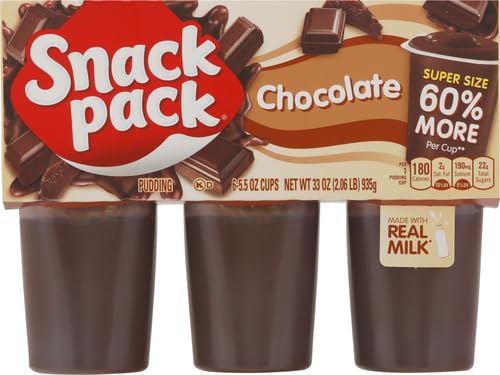 Snack Pack Chocolate Pudding Cups - 33 oz (6 Count) | Delicious & Convenient Snack for Kids Lunch Boxes, Office Treats & Desserts