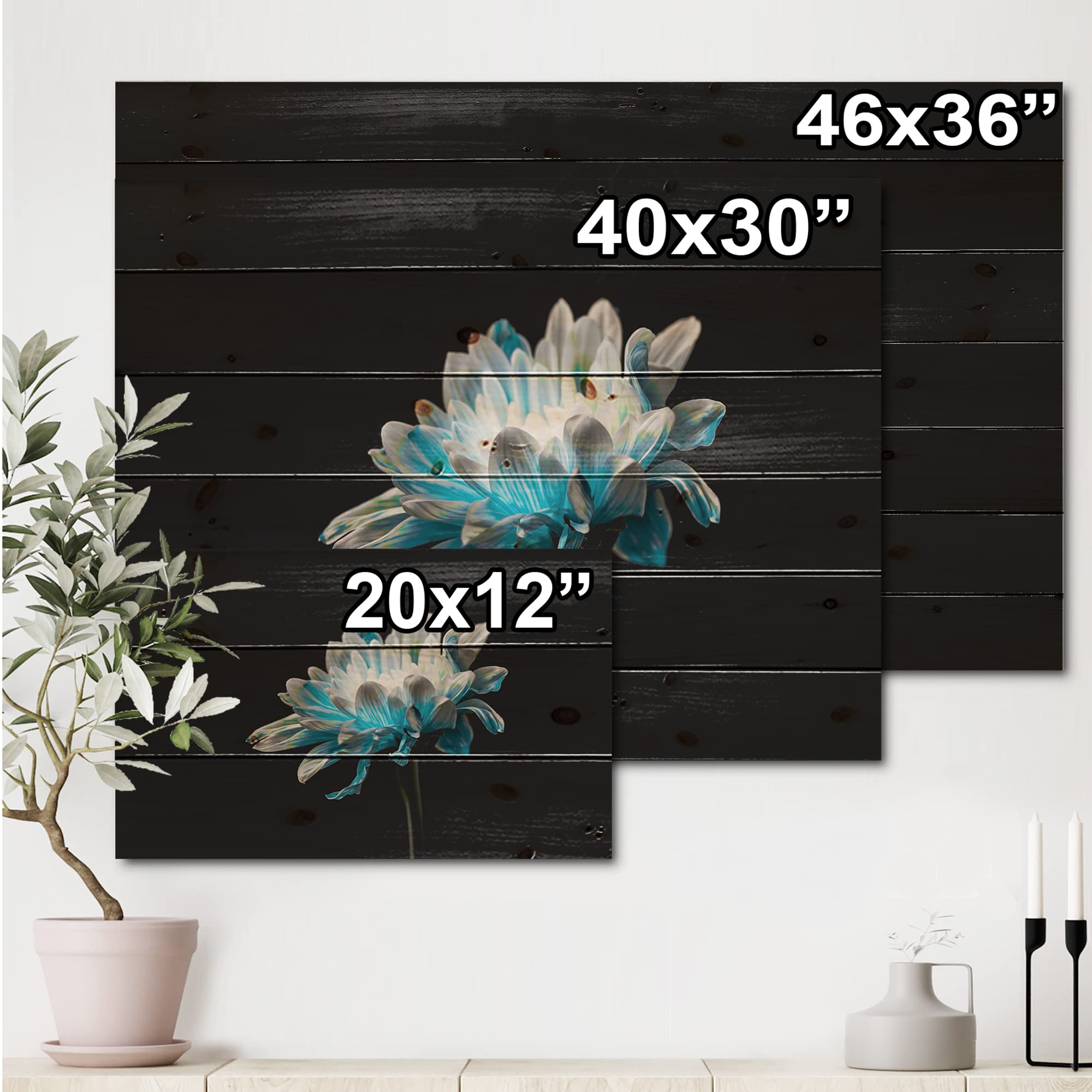 Blue & White Daisy Wood Wall Art - Floral Pine Decor for Living Room