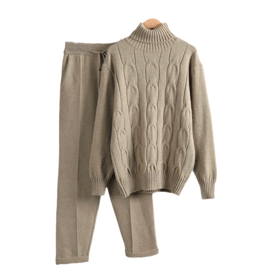 Premium Women's Cashmere Tracksuit Set - Soft Thick Winter Turtleneck Sweater & Drawstring Harem Pants Outfit | Cozy Lounge Wear, Yoga Pants, Travel & Home Comfort Outfits
