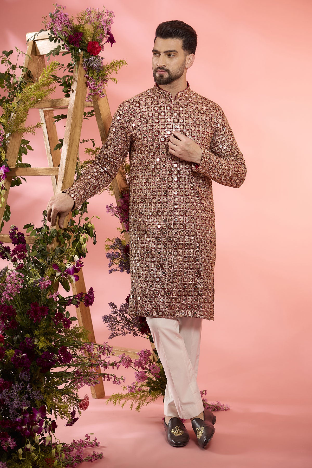 Elegant Red Georgette Mirror Work Kurta for Women - Traditional Indian Embroidered Tunic Top - Perfect for Festivals, Weddings & Special Occasions