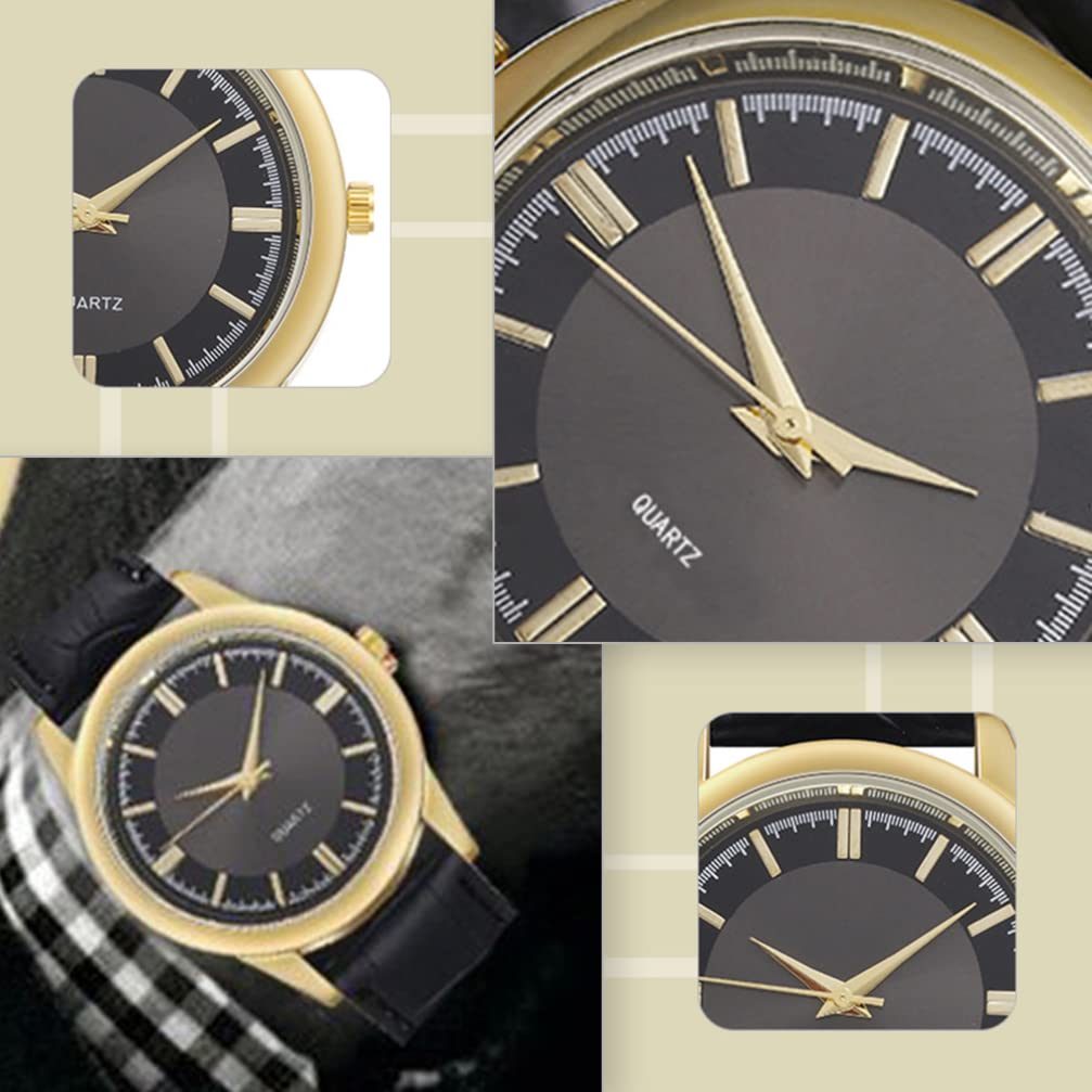 **Men's Black Leather Strap Watch - Stainless Steel Wrist Watch for Men | Casual, Business & Holiday Wear**