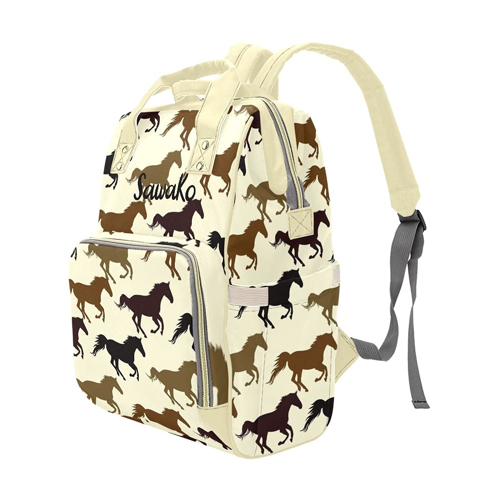 Personalized Animal Running Horse Diaper Backpack - Custom Name Travel Bag for Women & Girls, Perfect for Daycare, Park Outings and Family Trips