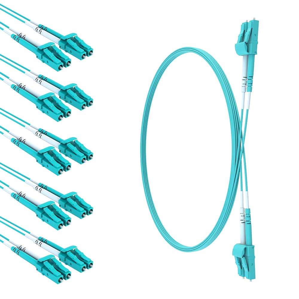 5-Pack LC/LC Duplex OM4 Multimode Fiber Patch Cable 2.5m (8.2ft) 40/100GB 50/125 Aqua - High-Speed Data Center, Server Room & Network Rack Connectivity Solution