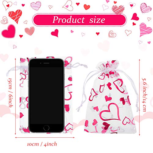 Shappy 100-Pack White Heart Organza Bags 4x6 Inch - Elegant Jewelry Pouches, Candy & Cookie Packaging for Valentine's Day, Weddings, Mother's Day Gifts & Party Favors