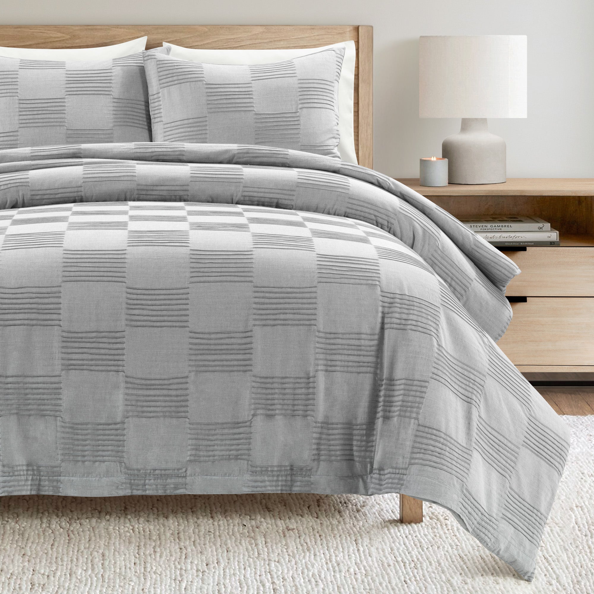 Sorano Chambray Textured Jacquard Cotton Duvet Cover 3 Piece Set - Soft Breathable Bedding Set for Queen/King Size - Perfect for Modern Bedroom, Guest Room & Hotel Decor