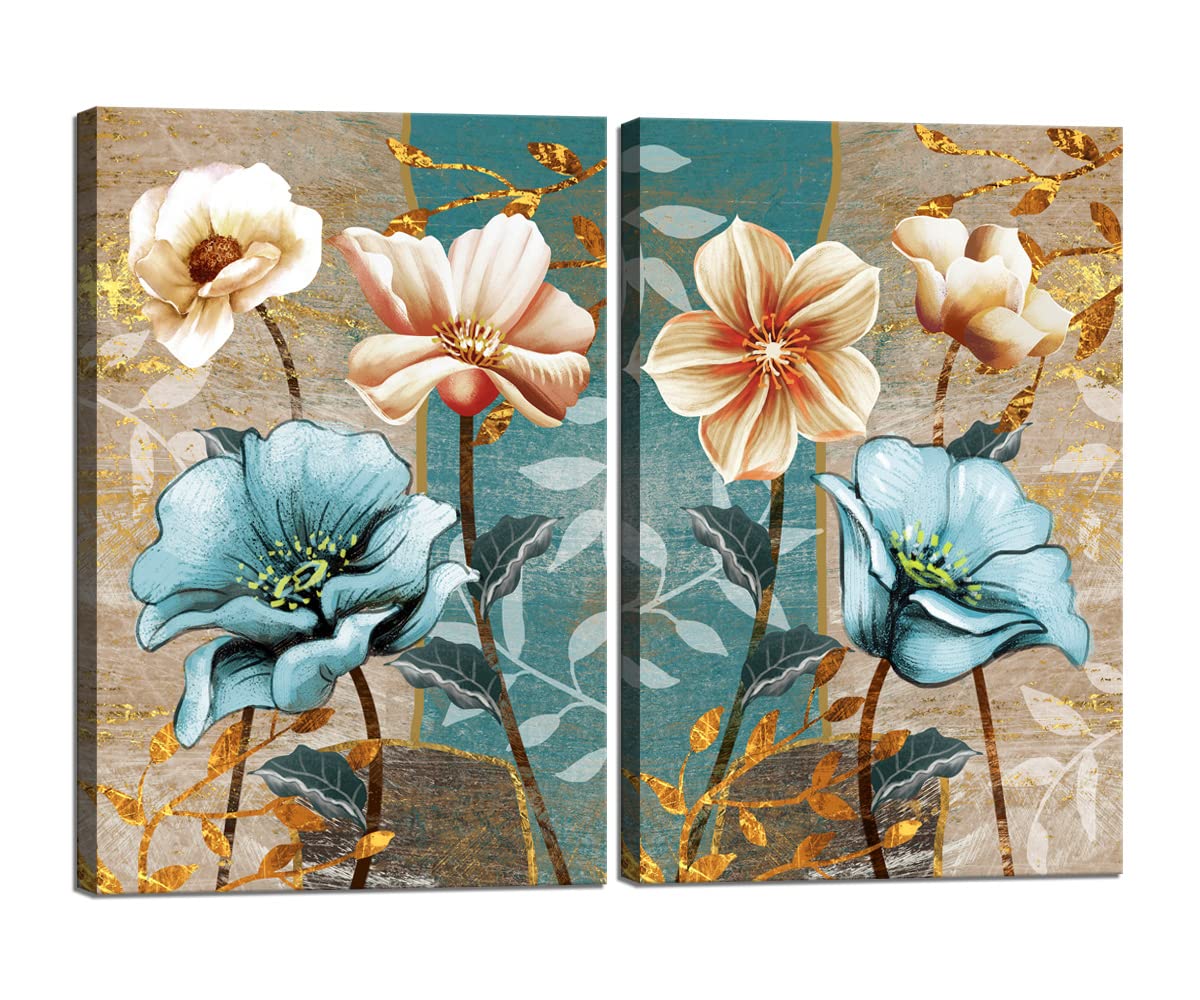 Lotus Flower Wall Art - 2 Piece Floral Canvas Prints Framed for Bathroom, Living Room, Bedroom Decor | Zen Home Decor, Spa Style, Meditation Room Aesthetic