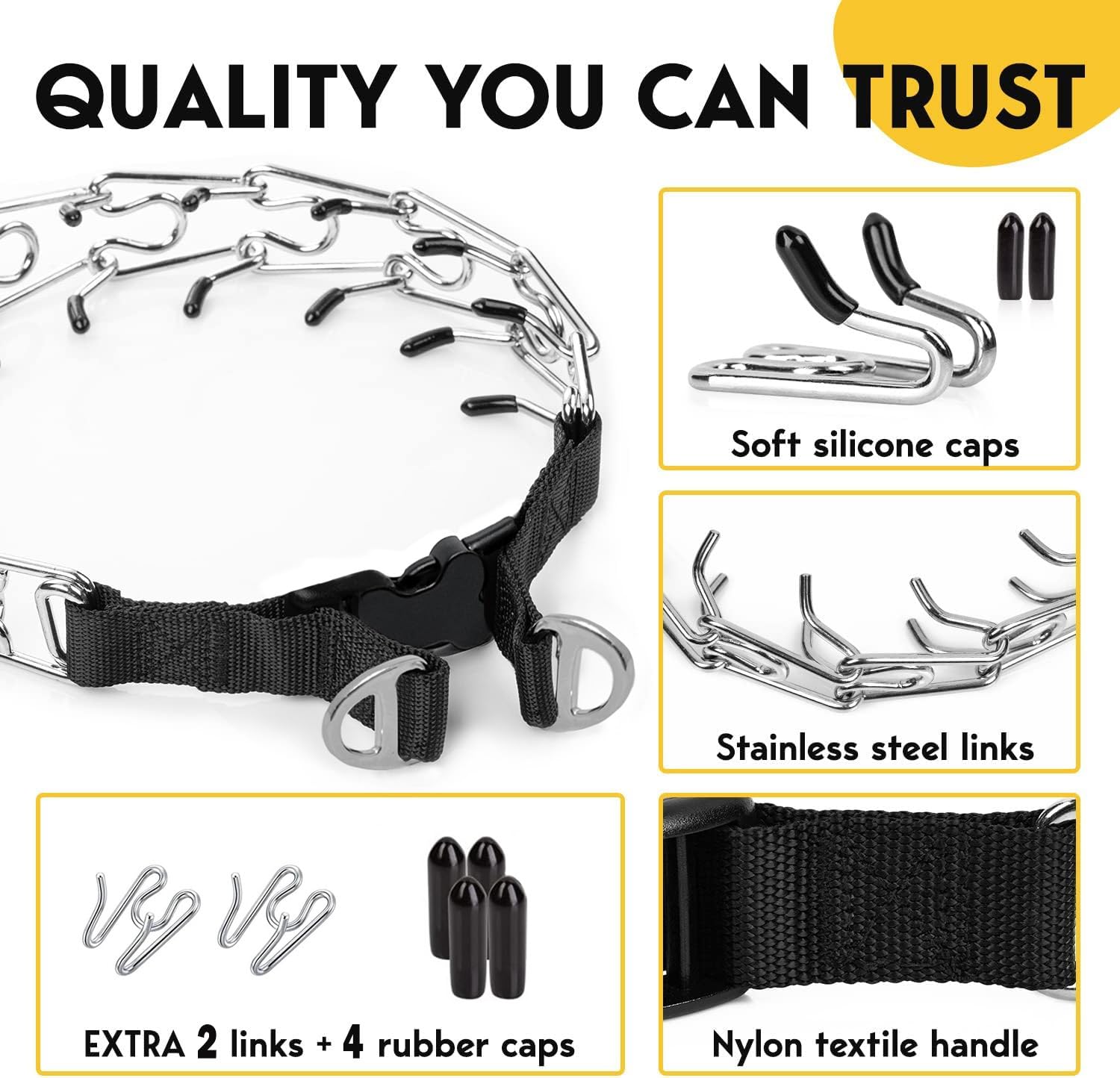 PetJett Prong Collar for Dogs - No Pull Training Collar, Adjustable Pinch Collar for Small Medium Large Breeds - Stainless Steel Choke Chain for Obedience & Walking - Perfect for Aggressive Pullers & Leash Training