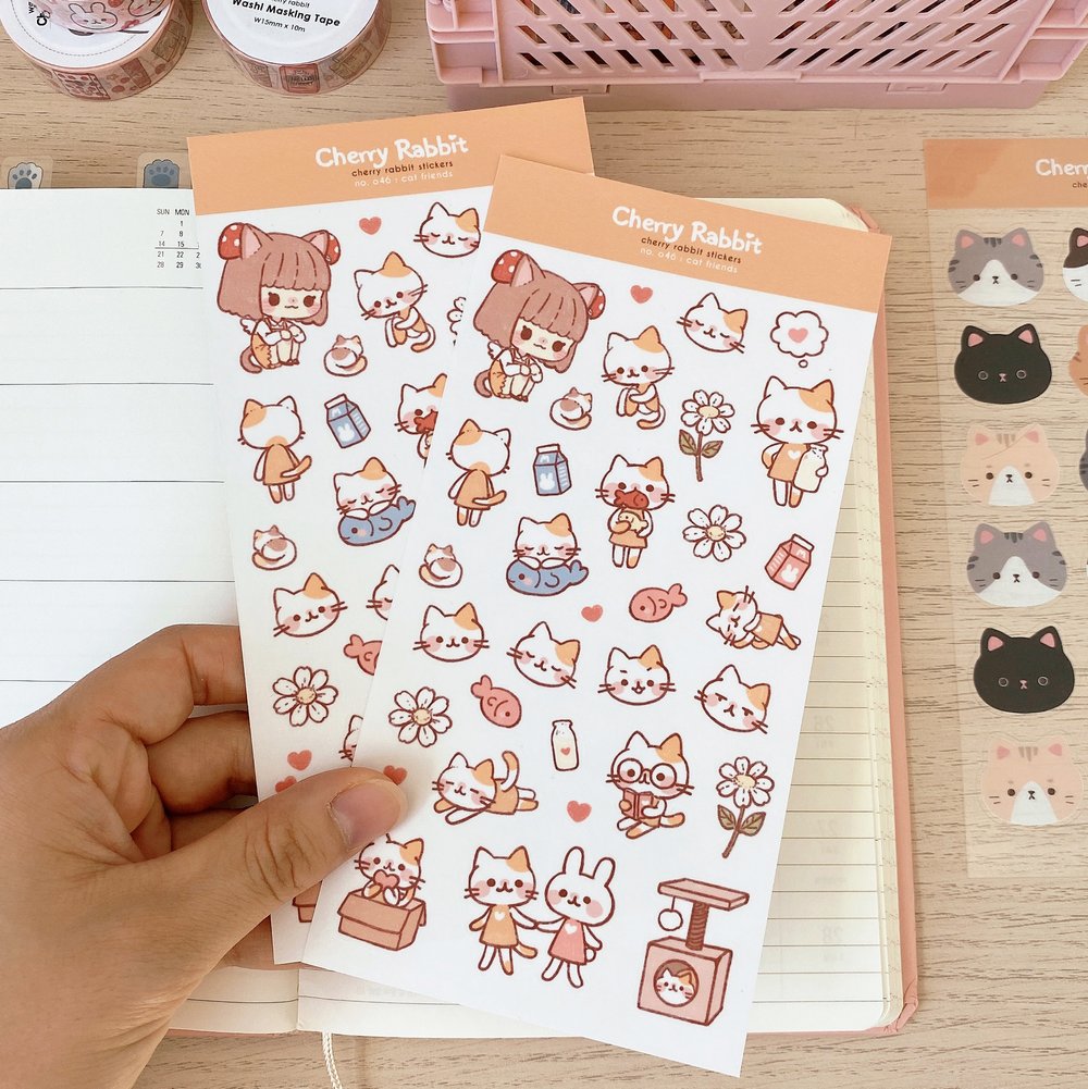 Cat Friends Sticker Sheet - Adorable Cat-Themed Decals for Scrapbooking, Laptops & Water Bottles - Perfect for DIY Crafts, Journaling & Gift Wrapping