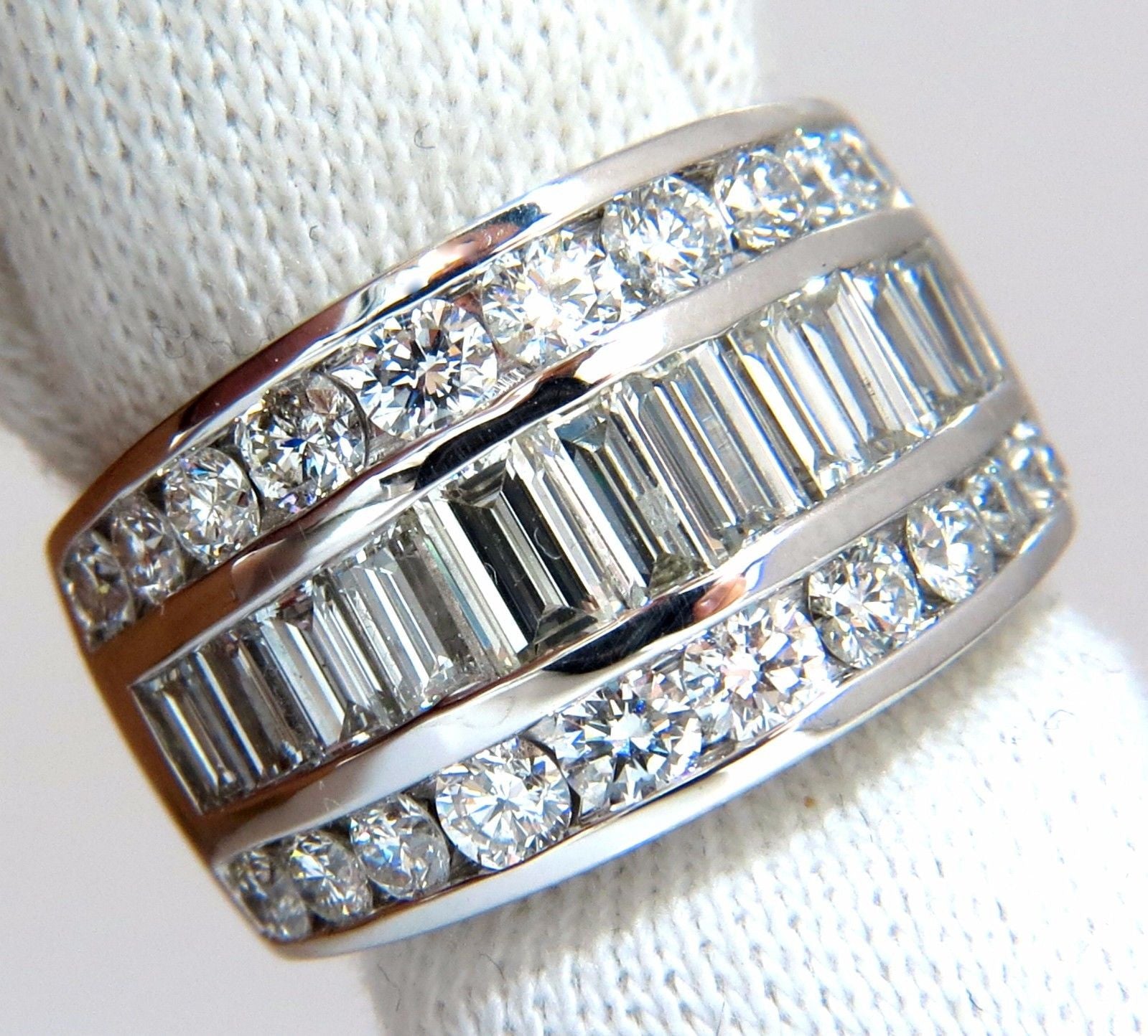 4.30ct Diamond Three-Row Channel Baguette & Round Wide Band Ring - Elegant Wedding, Engagement, and Anniversary Jewelry for Women