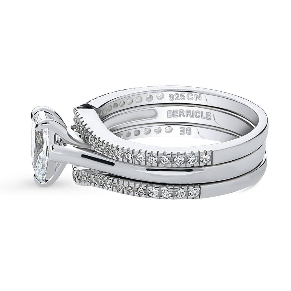 BERRICLE Sterling Silver Pear Cut Cubic Zirconia Solitaire Engagement Ring Set for Women - 0.8 Carat CZ Wishbone Wedding Band, Rhodium Plated, Size 4-10 | Perfect for Proposals, Anniversaries & Bridal Jewelry