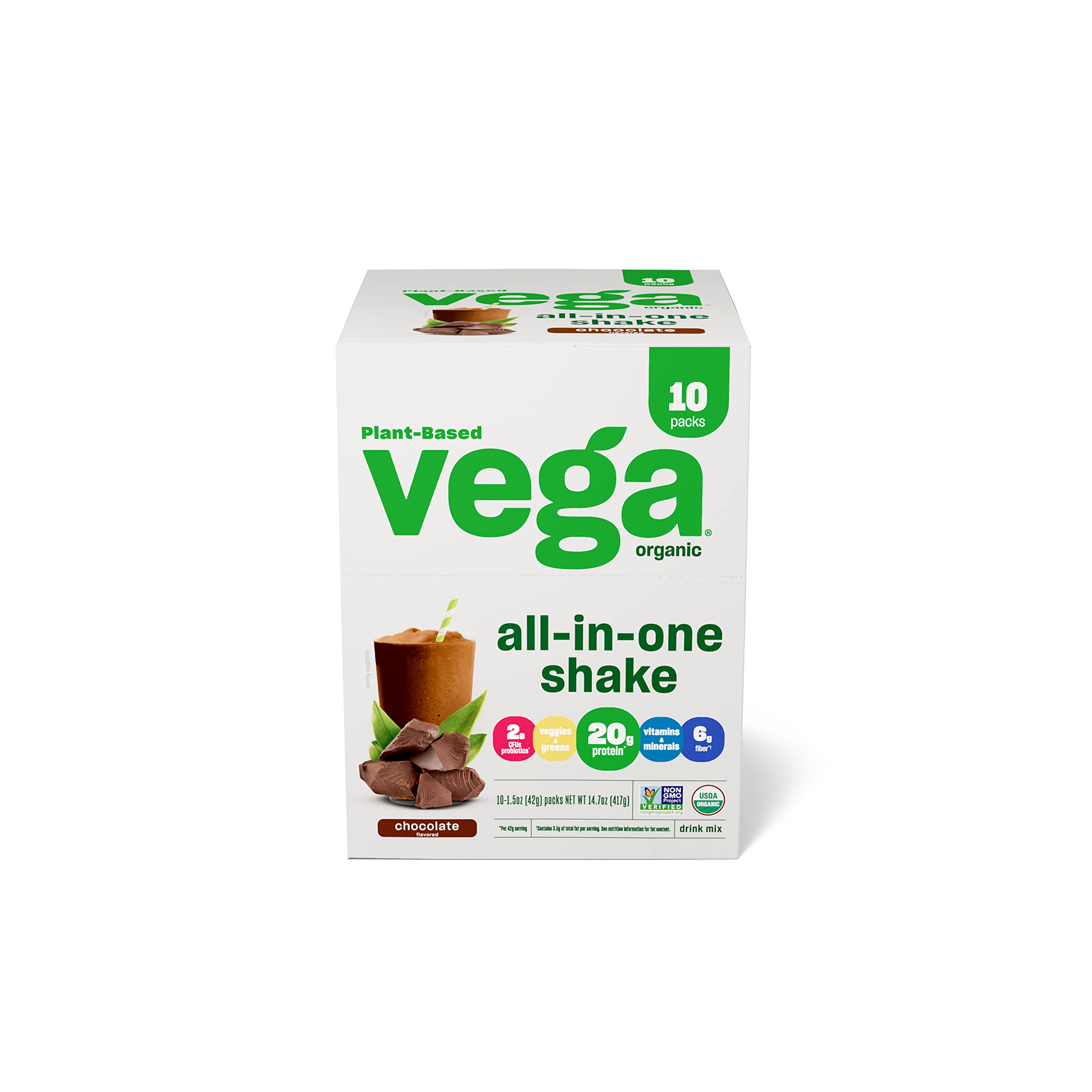Organic Vegan Protein Powder - Vega All-in-One Chocolate Superfood with Vitamins for Immunity Support | Keto, Plant-Based Pea Protein for Men & Women | 14.7 oz | Perfect for Post-Workout Recovery & Healthy Smoothies