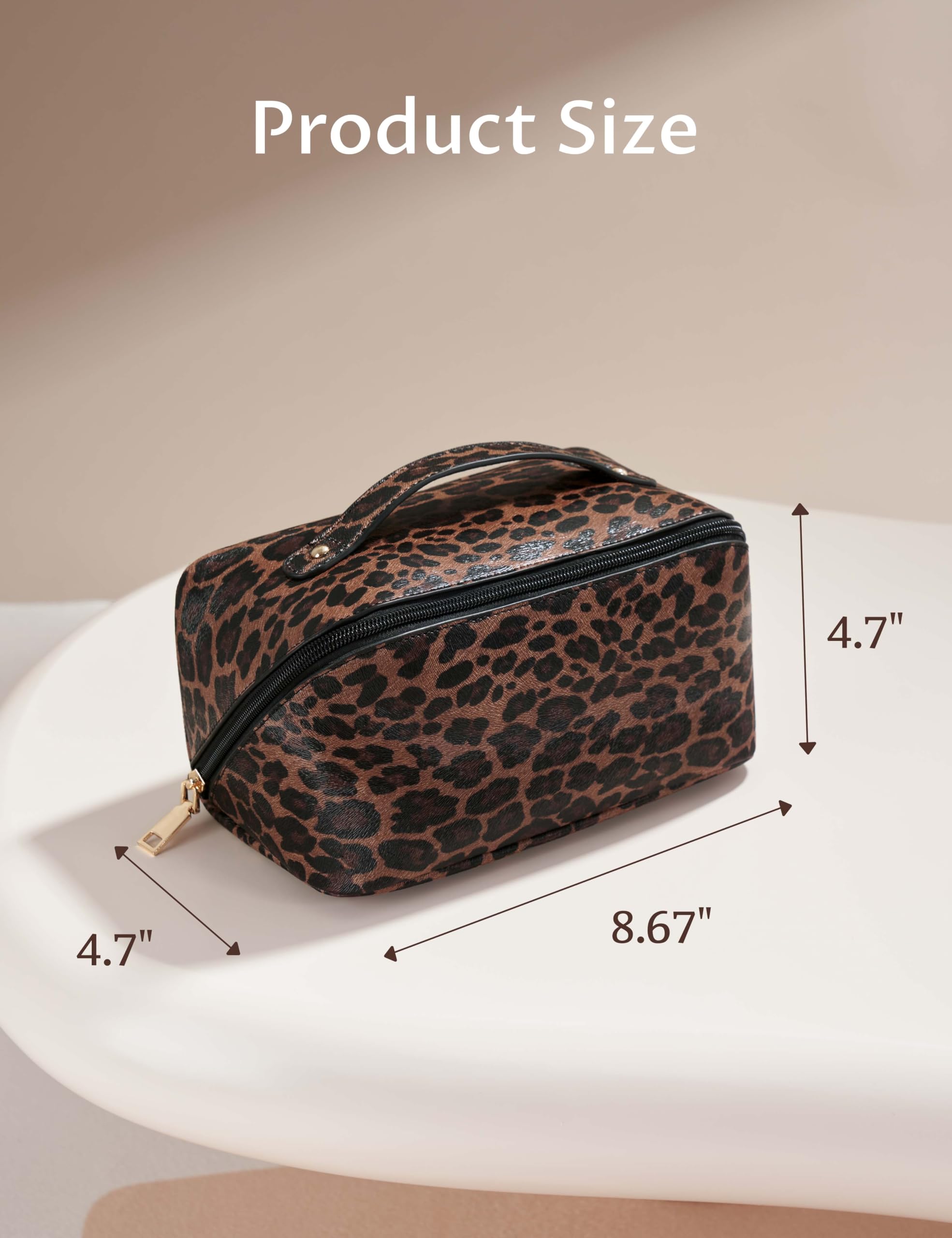 Yarnic Leopard Travel Makeup Bag - Large PU Leather Cosmetic Organizer for Women | Perfect for Travel & Daily Use