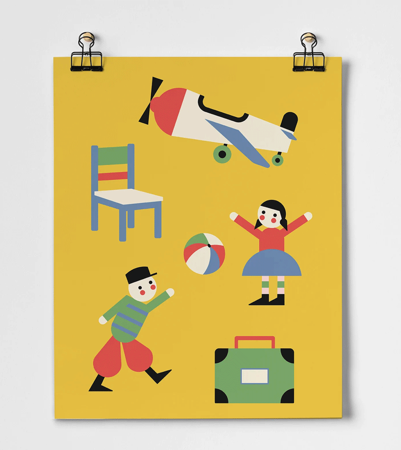 Vintage Playtime Yellow Fine Art Print 11x14 by Roomytown - Perfect for Nursery, Kids Room & Home Decor Wall Art
