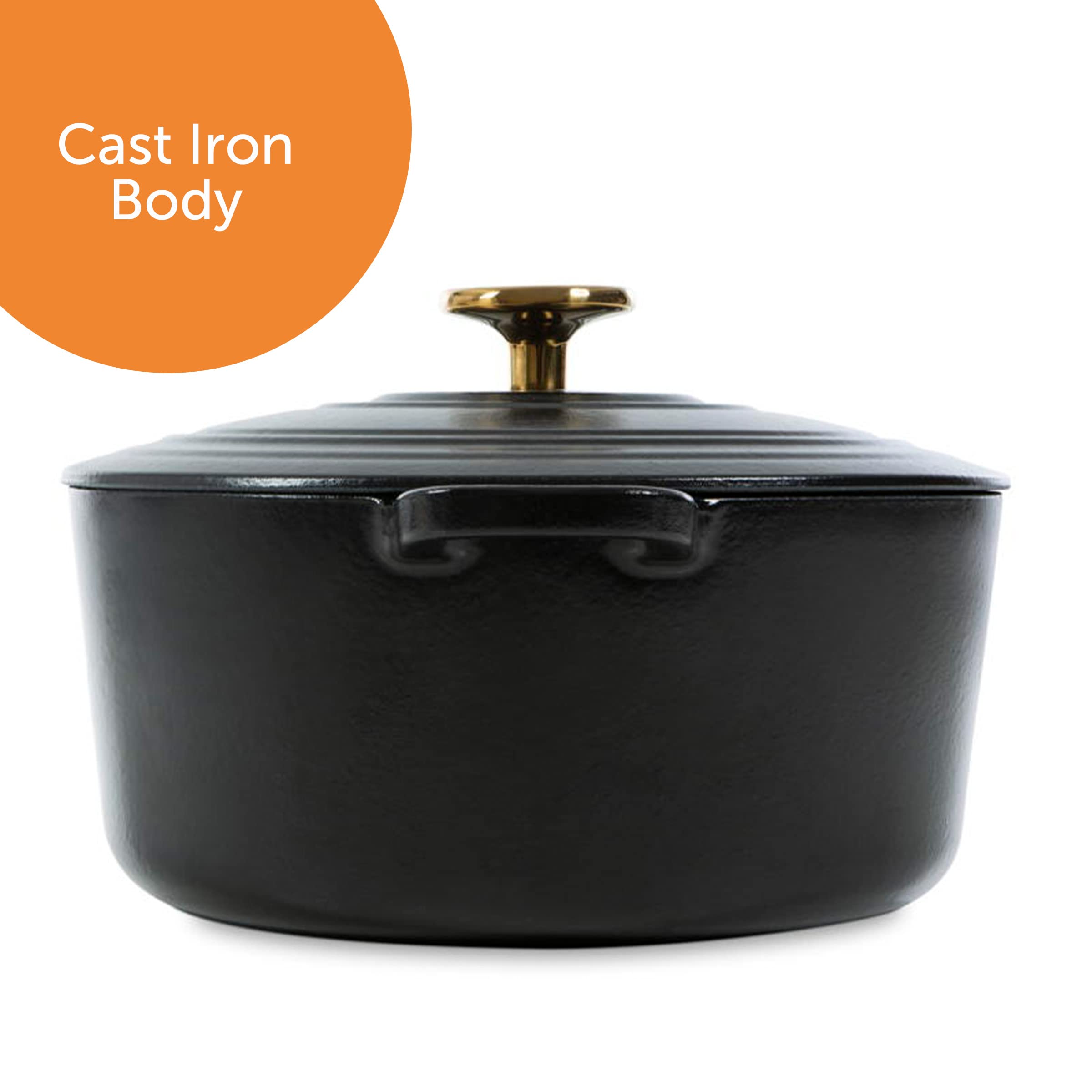 BK Cookware Bourgogne Enameled Cast Iron 4.4QT Dutch Oven - Pitch Black | Heavy Duty Cast Iron Pot for Braising, Stewing & Baking | Perfect for Soups, Casseroles & Bread Making in Oven or Stovetop