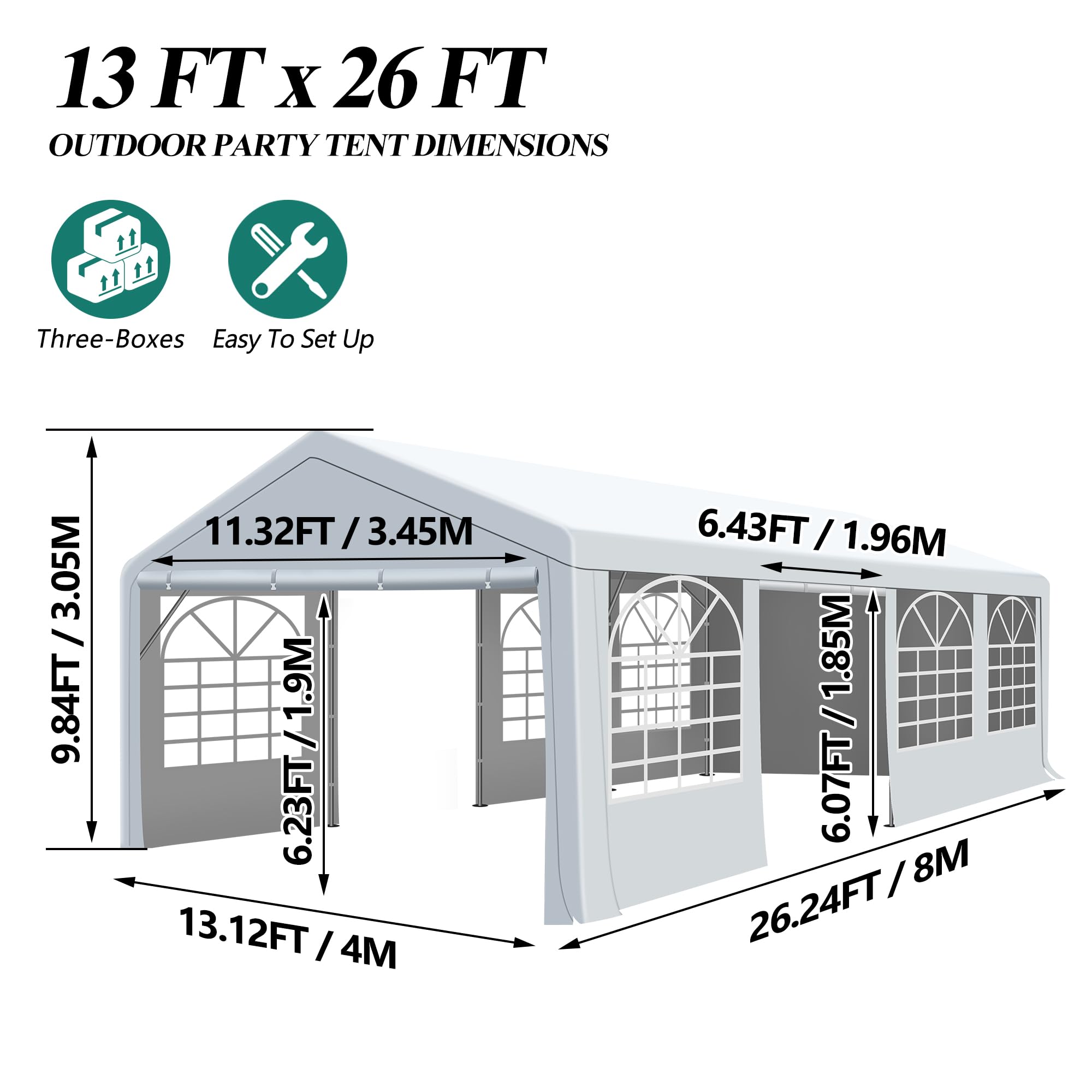 13' x 26' Heavy Duty Outdoor Canopy Tent - Waterproof Party Shelter with 4 Sand Bags for Weddings, Birthday Parties, Backyard Events | Perfect for Outdoor Gatherings, Farmers Markets & Camping Trips