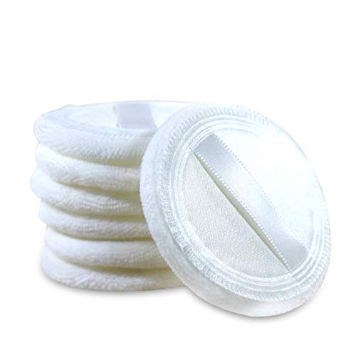 DNHCLL 5PCS 60mm White Talcum Powder Puffs - Soft Satin Ribbon Single-Sided Pure Cotton Makeup Sponge for Face & Baby Powder Application | Perfect for Professional Makeup, Sensitive Skin & On-The-Go Touch Ups