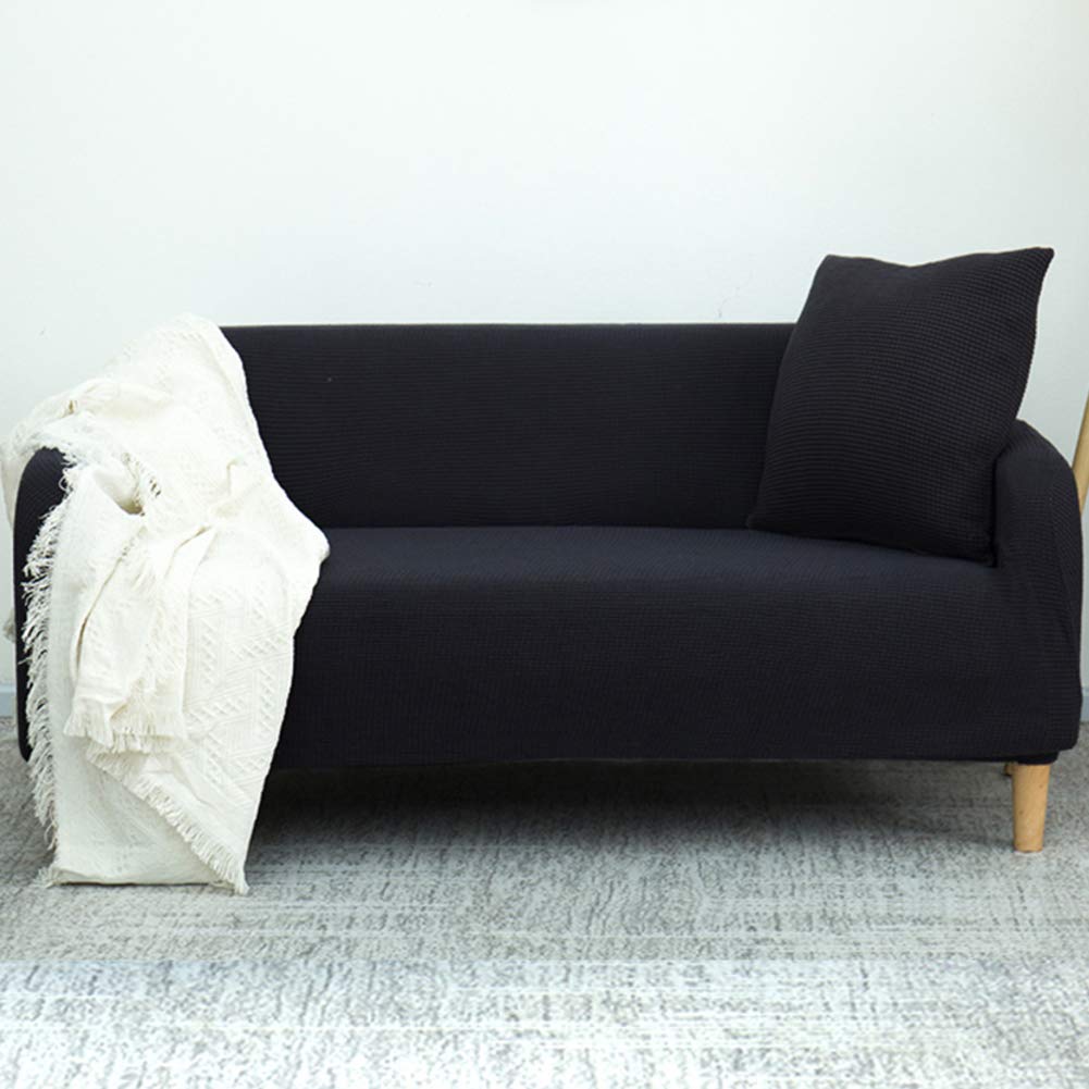 Elastic Waterproof Sofa Cover - Stretchable Universal Slipcover for 4-Seater Couches, Soft Washable Polyester Spandex Fabric (Black) | Perfect for Pets, Kids & Home Protection