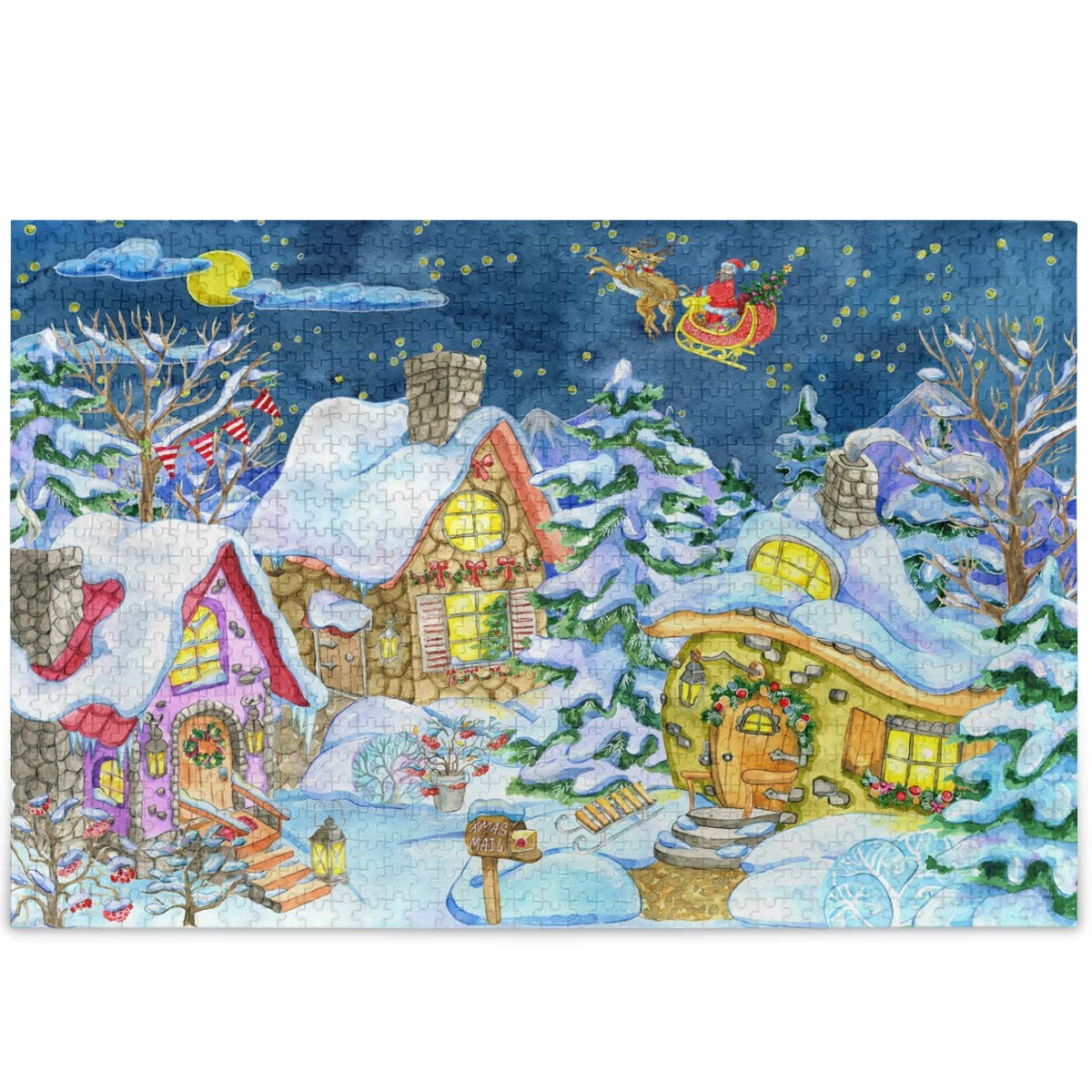 Oarencol Village Christmas Jigsaw Puzzle - 500 Piece Santa, Tree & Snowy House Puzzle for Adults & Kids | Perfect Holiday Family Activity & Winter Home Decor