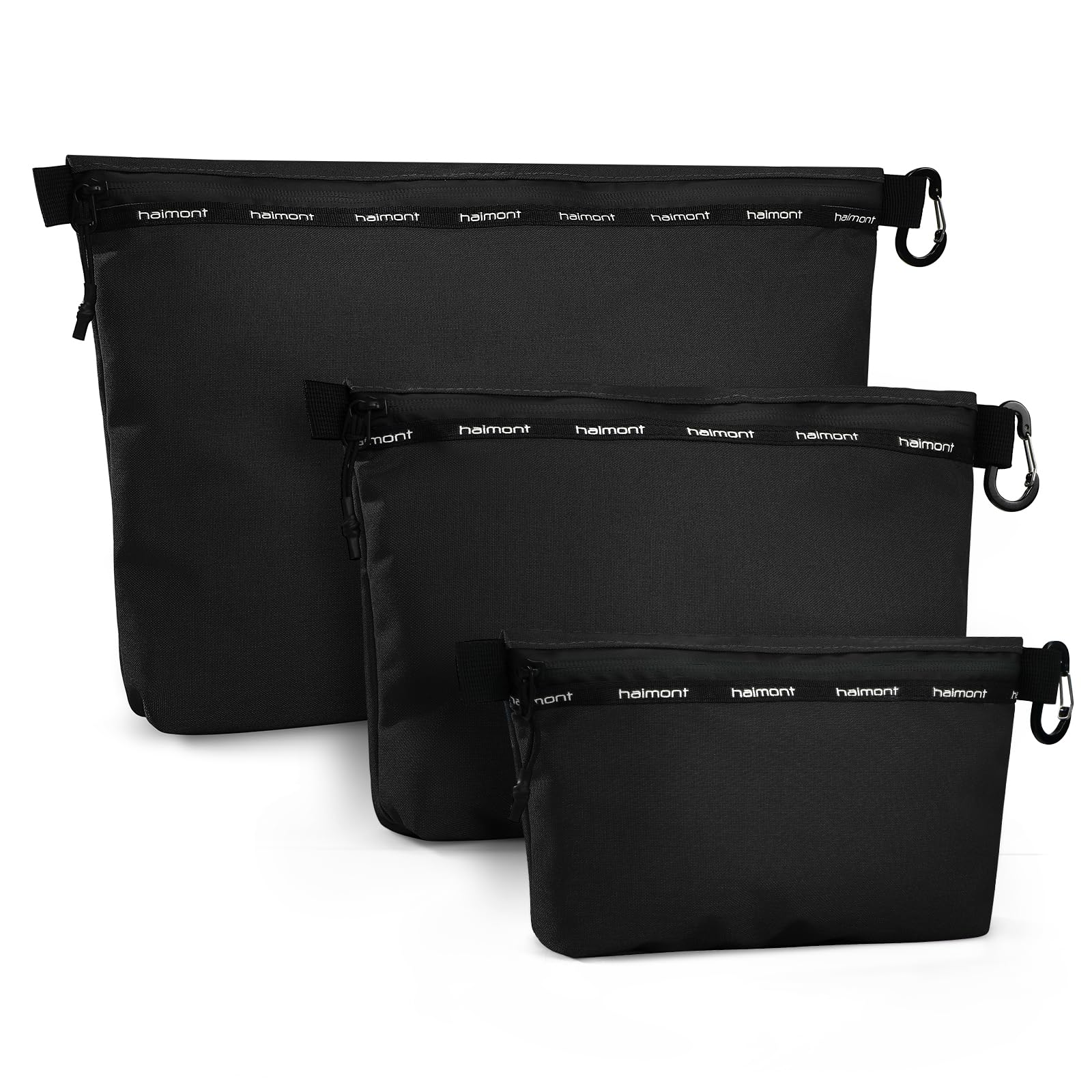 Haimont 3-Pack Waterproof Zipper Pouch Organizer Bags for Travel - Toiletry, Makeup, Cosmetic & Small Tool Storage - Ideal for Camping, Gym, Office & Daily Use