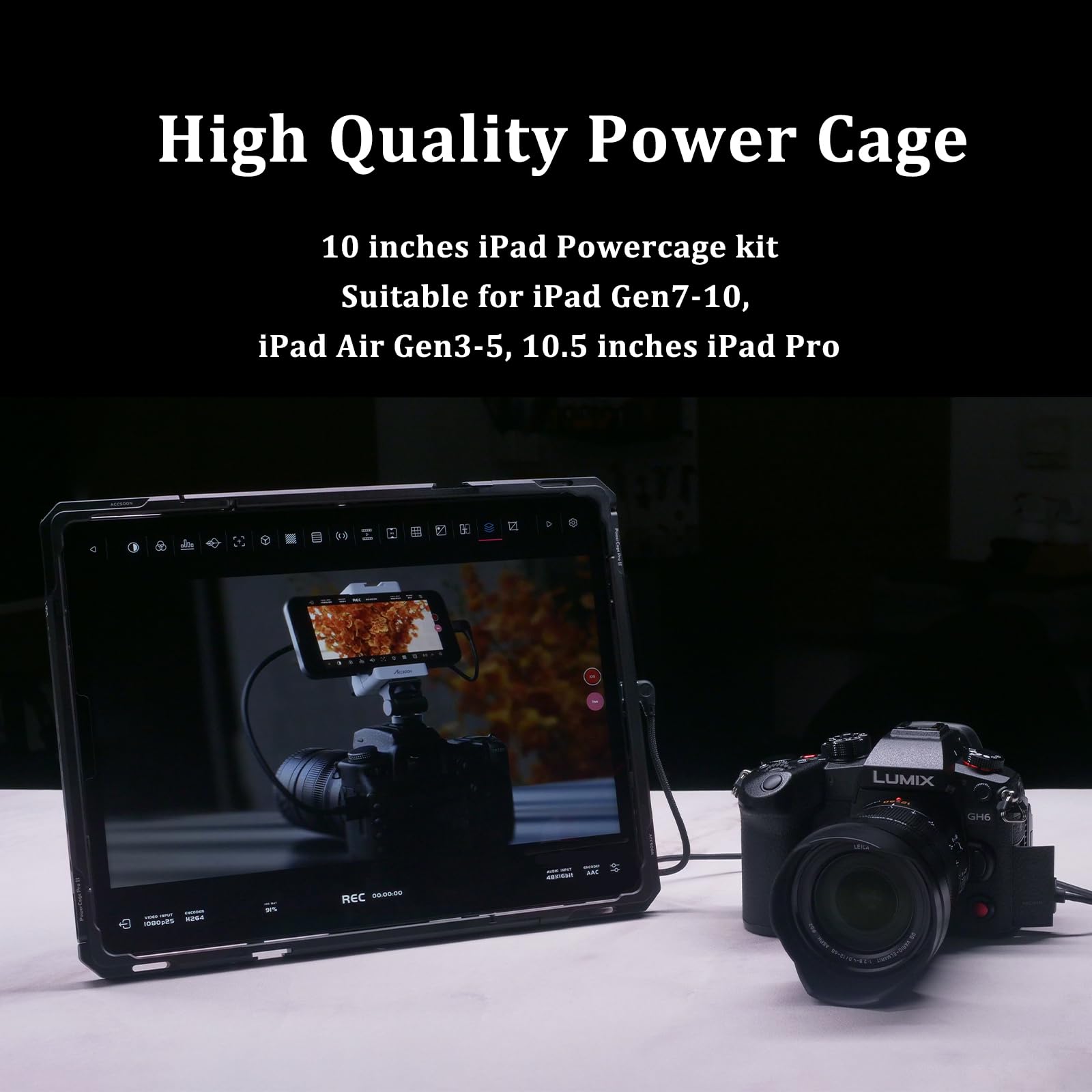 Accsoon Adjustable Power Cage Mount for iPad 5-10th Gen & iPad Air 3-5th Gen | NP-F Battery Slot & 1/4