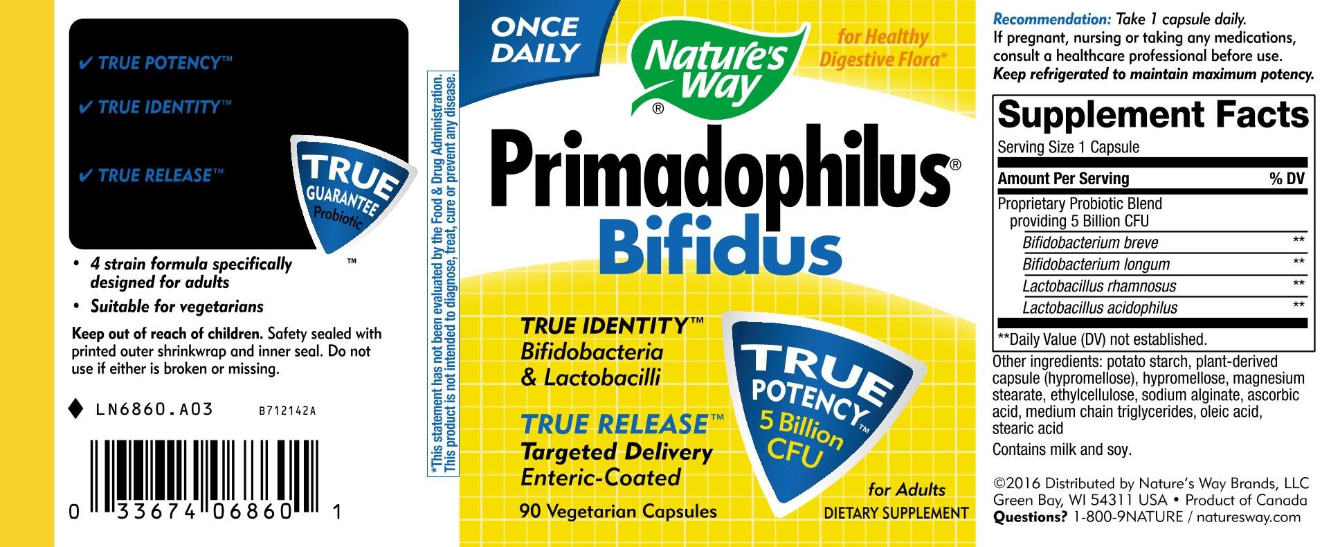 Nature's Way Primadophilus Bifidus Probiotic Supplement - Supports Digestive & Immune Health - For Daily Gut Balance & Wellness - Perfect for Travel, Stress Relief & Antibiotic Recovery