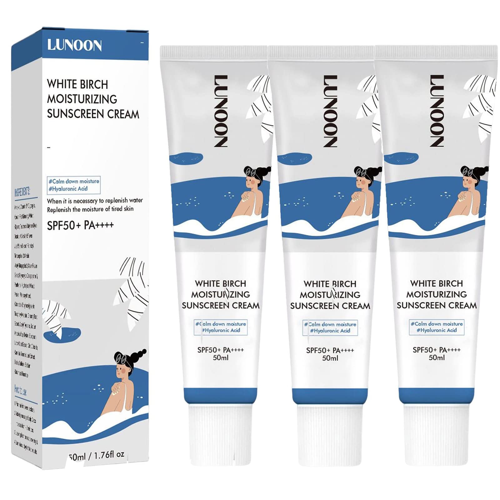 Round Lab Birch Juice Moisturizing Sunscreen SPF 50+ PA++++ - Korean UV Protection Face Sunblock for Daily Use - Hydrating Moisturizer with Strong Sun Defense - 50ml (3 Pack) | Perfect for Outdoor Activities, Beach Days & Daily Skincare Routine