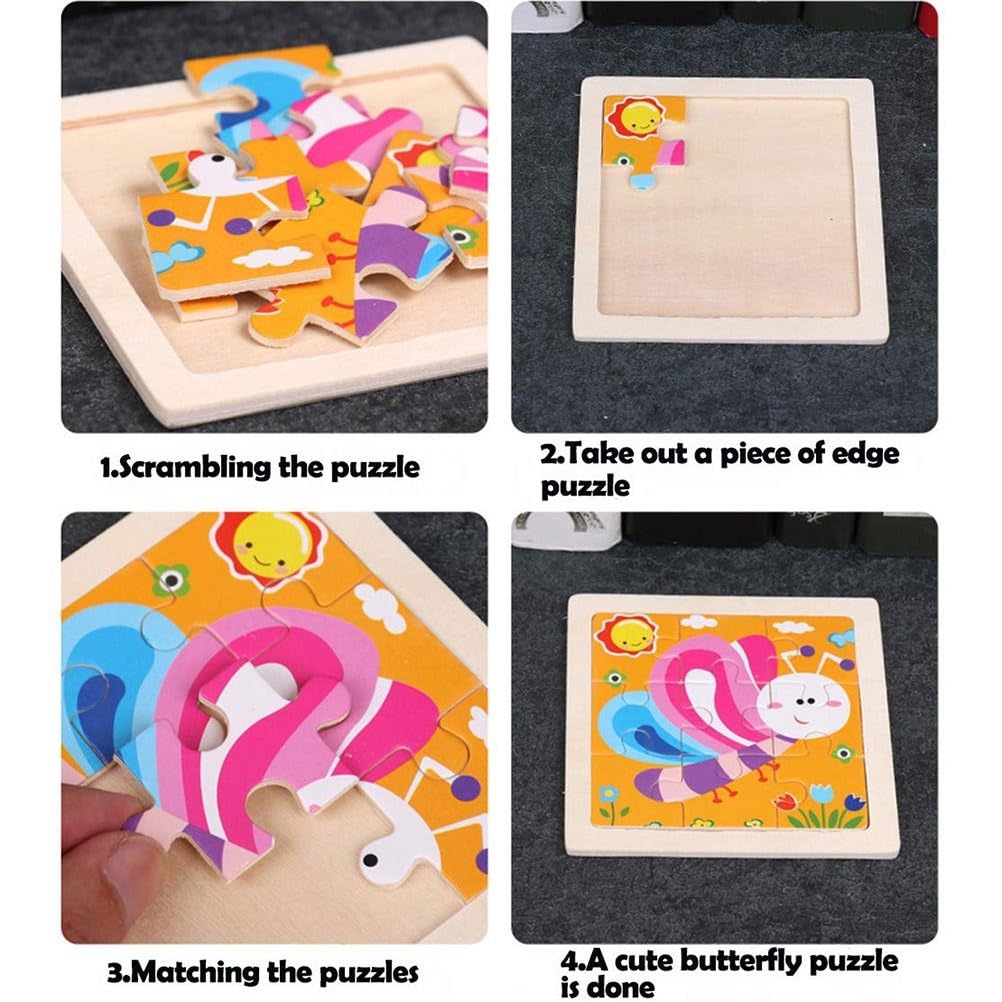 9-Piece Wooden Jigsaw Puzzle Set - Wildlife Animal Learning Toys for Toddlers & Preschool Kids (Pack of 6, SEA Animals) - Educational Montessori Toys for Early Childhood Development & Classroom Activities