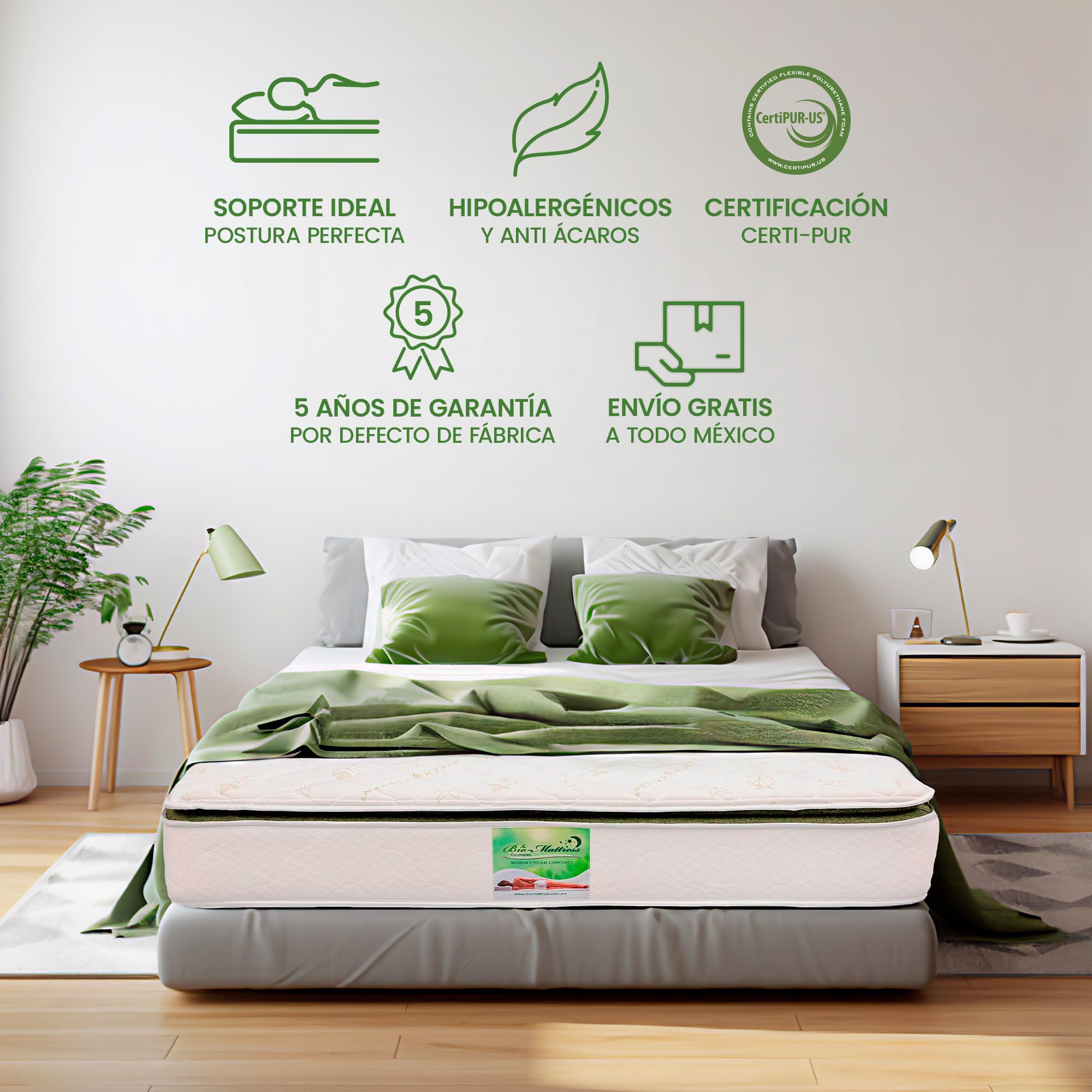 Premium Green Tea Infused Full-Size Mattress with Cooling Foam Plus & High-Density Rubber Foam Core - Perfect for Hot Sleepers & Eco-Friendly Bedrooms