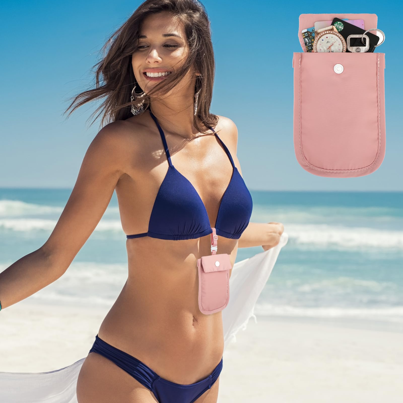 Ouligay Women's Hidden Travel Bra Wallet with Adjustable Strap - Undercover Money Pouch for Cash, Credit Cards & Valuables - Perfect for Travel, Gym & Everyday Security (Pink)
