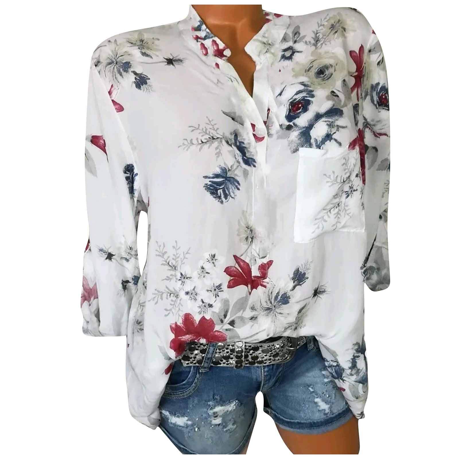 Fashion Women's Long Sleeve Blouse - Floral Print Button Down Shirt Plus Size Tops for Casual Wear, Office & Date Night Outfits