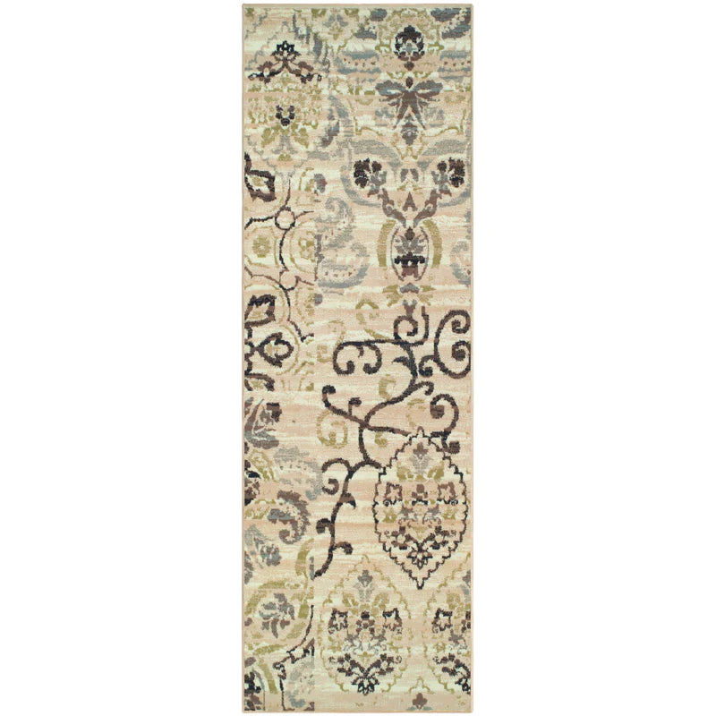 Elegant Caldwell Floral Scroll Indoor Area Rug & Runner - Non-Slip Soft Living Room Carpet for Home Decor, Bedroom, Hallway - Perfect for Boho, Farmhouse & Modern Style Interiors