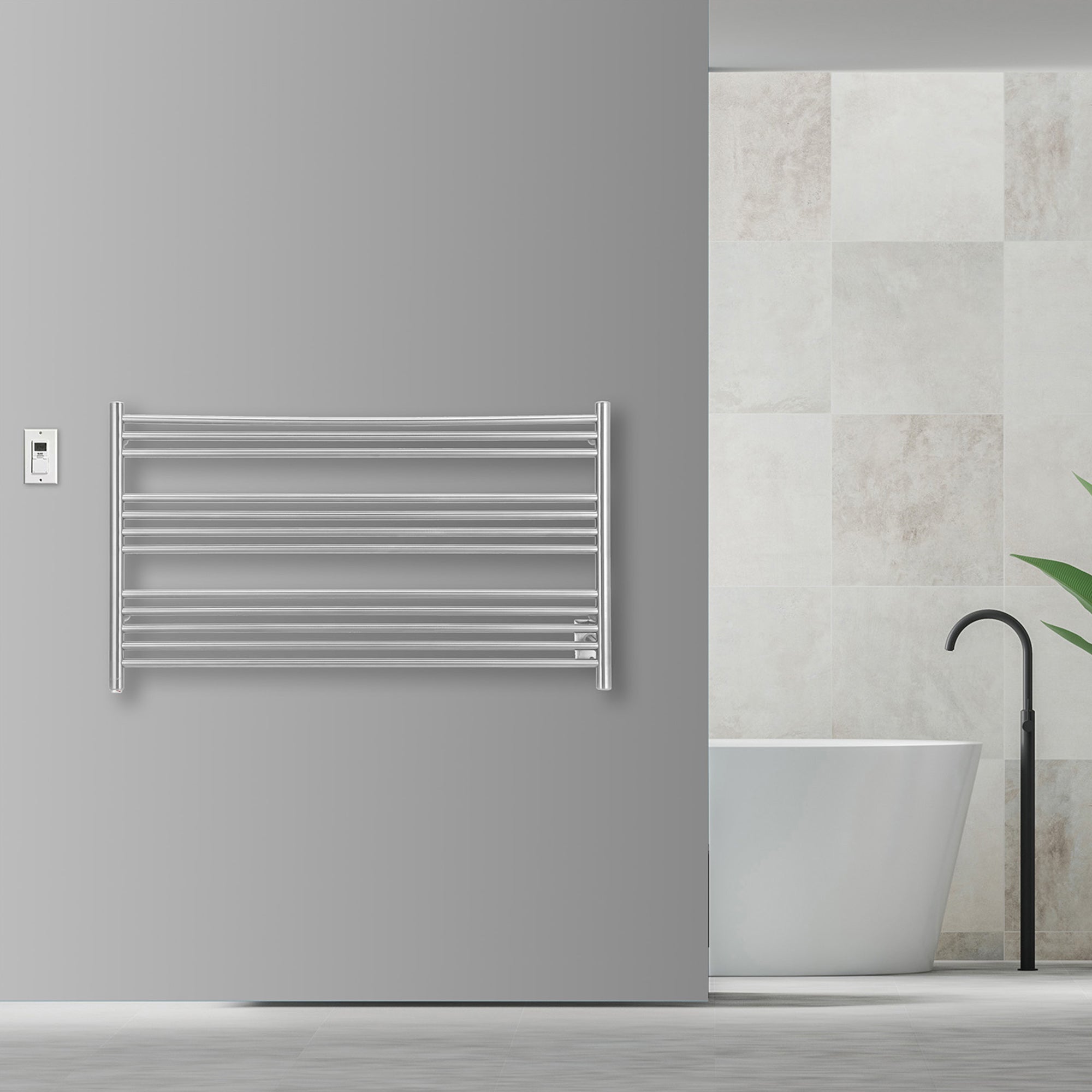 Ancona Amplia Dual 12 Bar Hardwired & Plug-in Towel Warmer - Brushed Stainless Steel with Digital Timer - Perfect for Bathroom, Spa & Luxury Home Heating