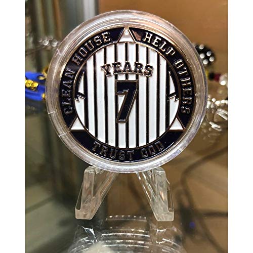 07 Year AA Medallion Pinstripe Alcoholics Anonymous Sobriety Chip with Coin Holder - Perfect for Recovery Milestones & 12-Step Program Support