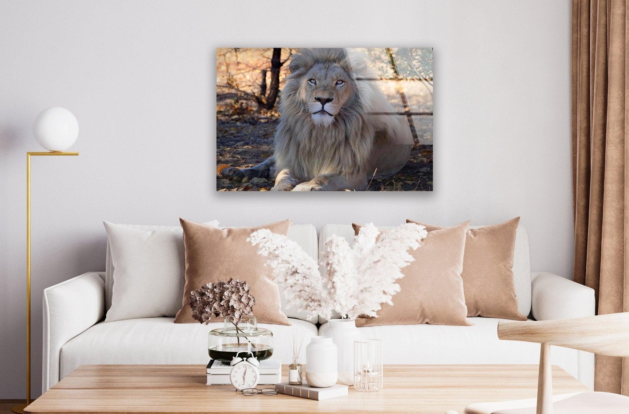 Barbary Lion Glass Wall Art - Handcrafted Modern Home Decor for Living Room, Bedroom & Office - Stunning Wildlife Animal Artwork for Wall Display