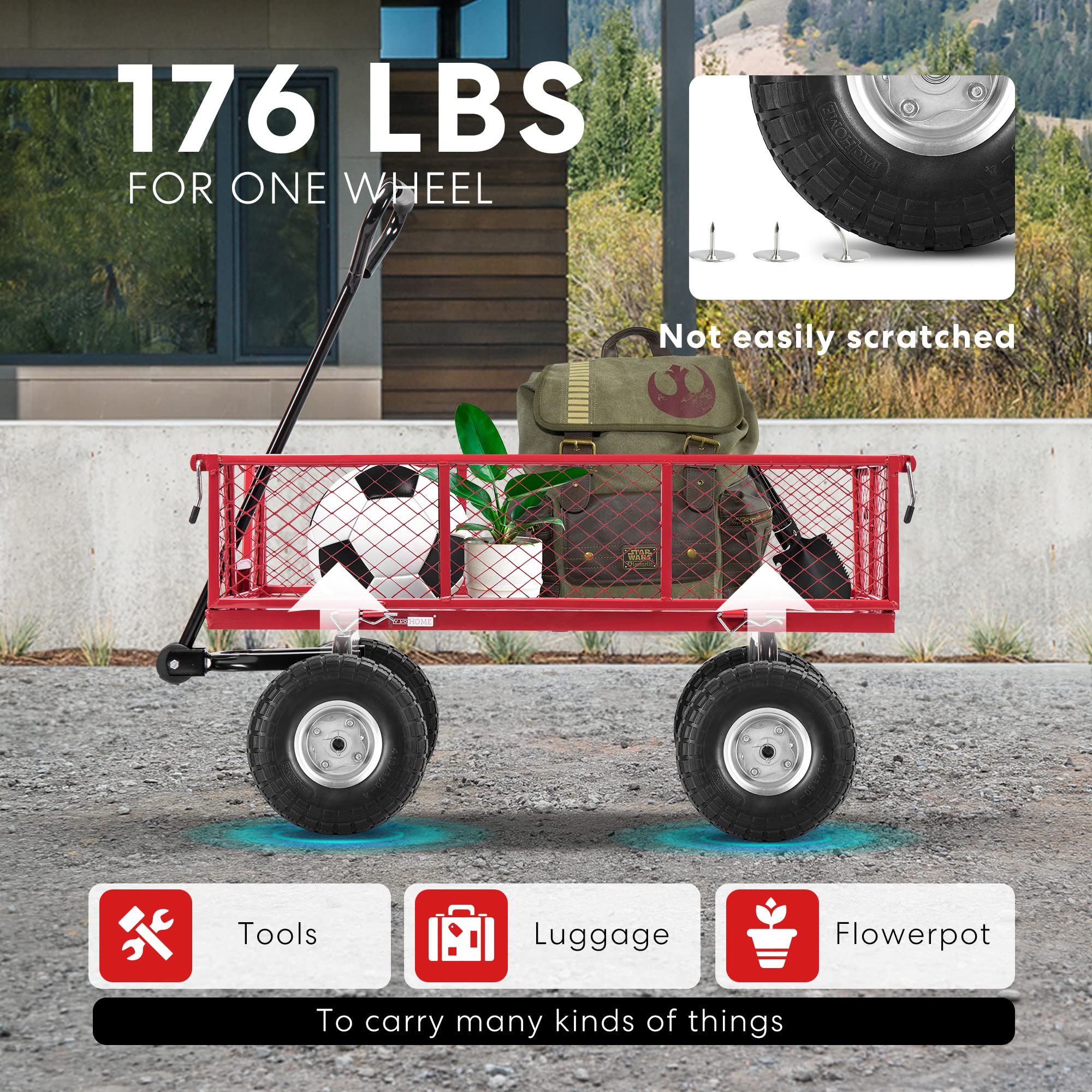 VIVOHOME 4.10/3.50-4 Heavy Duty Polyurethane Solid Wheels - 4 Pack Replacement Tires for Garden Utility Wagon, Snowblower, Lawn Mower, Wheelbarrow & Trolley - Perfect for Outdoor Yard Work, Landscaping & Snow Removal