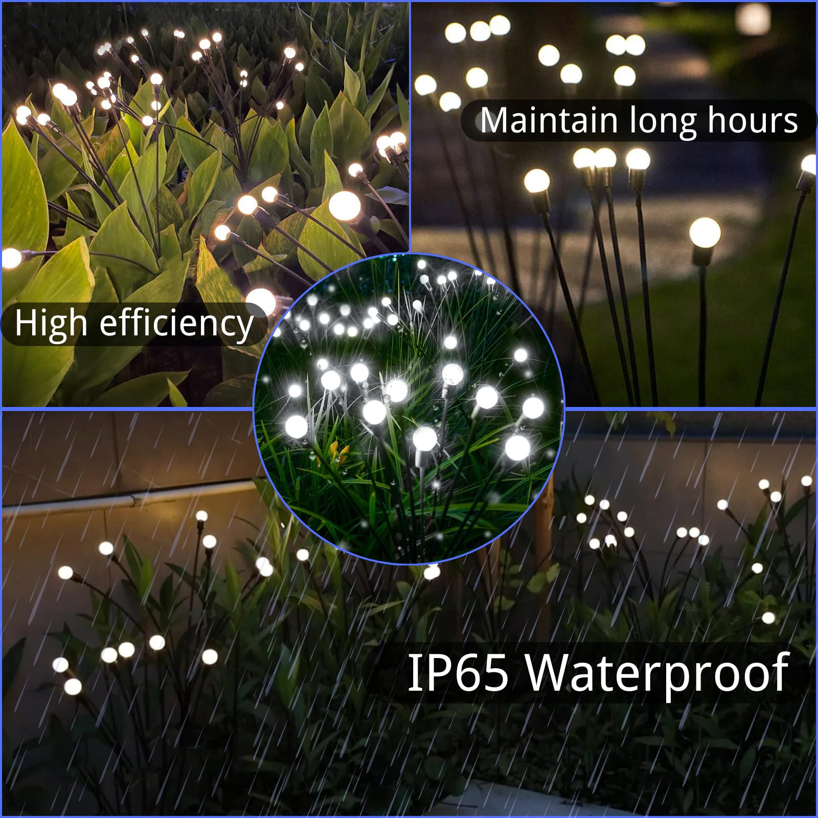 OZS 12-Pack 96LED Solar Garden Lights - Waterproof Solar Firefly & Swaying Fairy Lights for Outdoor Pathway, Yard, and Patio Decoration (Cool White) | Wind-Activated Dancing Lights for Garden, Lawn, and Landscape Lighting