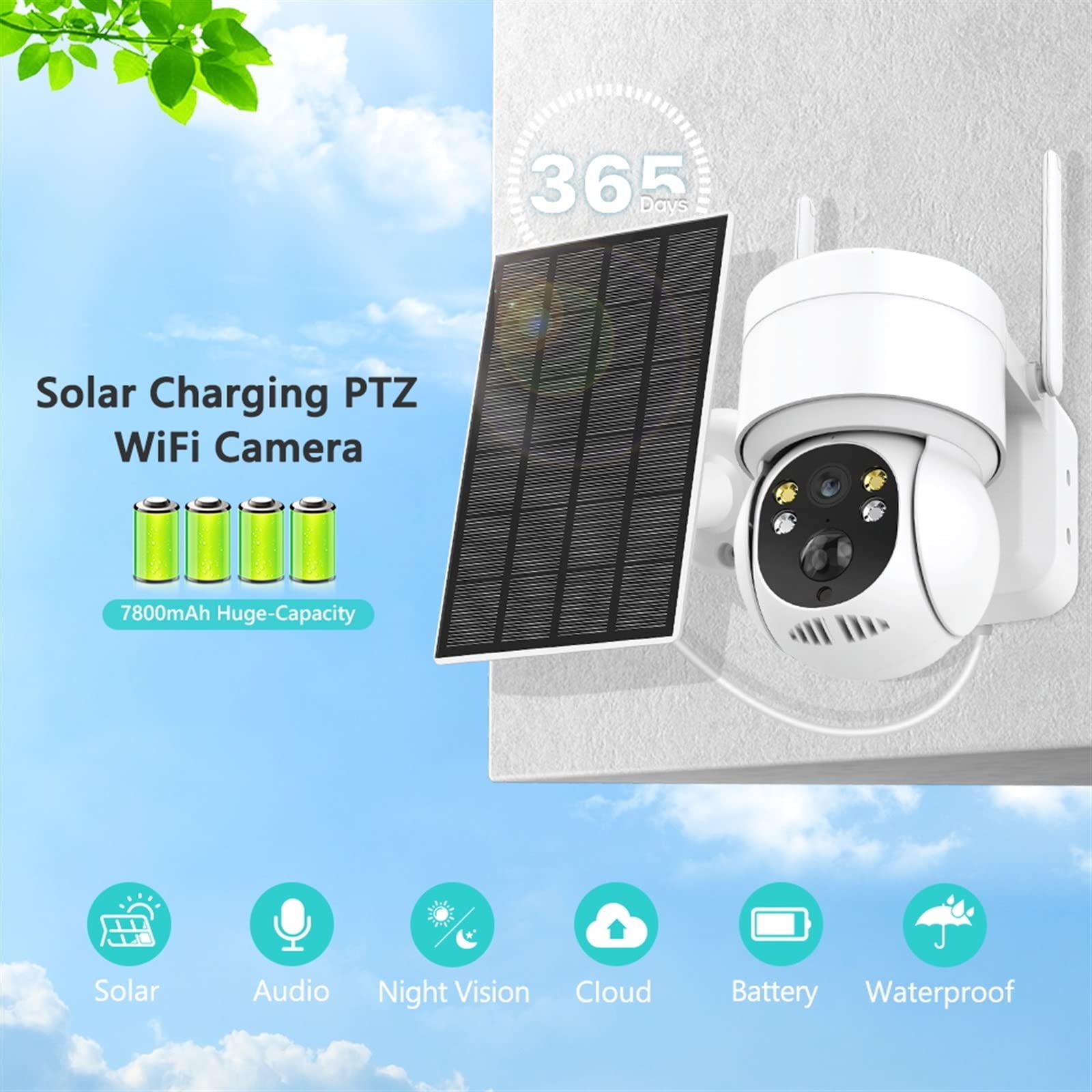 BAFEIYA Wireless Outdoor Solar Security Camera with Human Detection, Rechargeable Battery, IP65 Weatherproof, Color Night Vision, 64GB Card Included - Ideal for Home, Yard, and Business Surveillance
