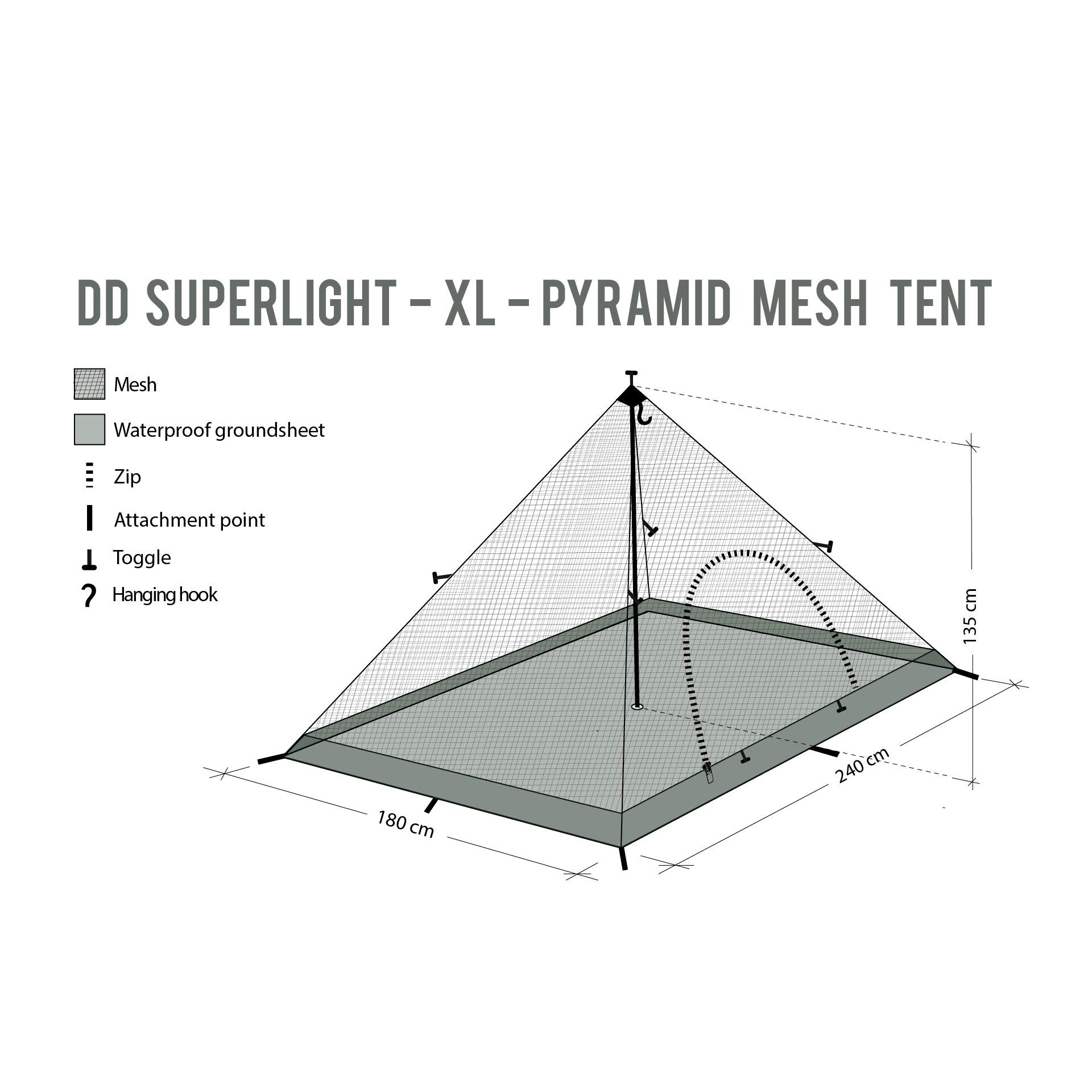 DD HAMMOCKS - DD XL Pyramid Mesh Tent - Ultralight 2-Person Mosquito Proof Camping Tent for Hiking, Backpacking & Outdoor Adventures - Perfect for Summer Camping & Backcountry Exploration
