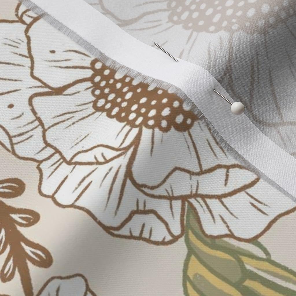 Bohemian Floral Sage Green Coffee Tone Printed Organic Cotton Sateen Fabric by The Yard - Perfect for Sewing, Quilting, Apparel & Home Decor - Spring Elegant Whimsical Design for Dresses, Curtains & DIY Crafts