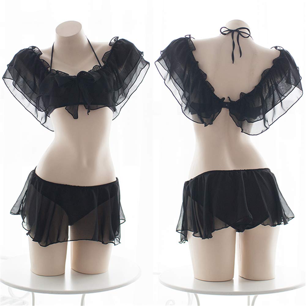 Sexy Lingerie Set for Women - Hollow Heart Lolita Cute Cosplay Costume & Sleepwear Nightie (Black) | Perfect for Valentine's Day, Boudoir Photography & Romantic Nights