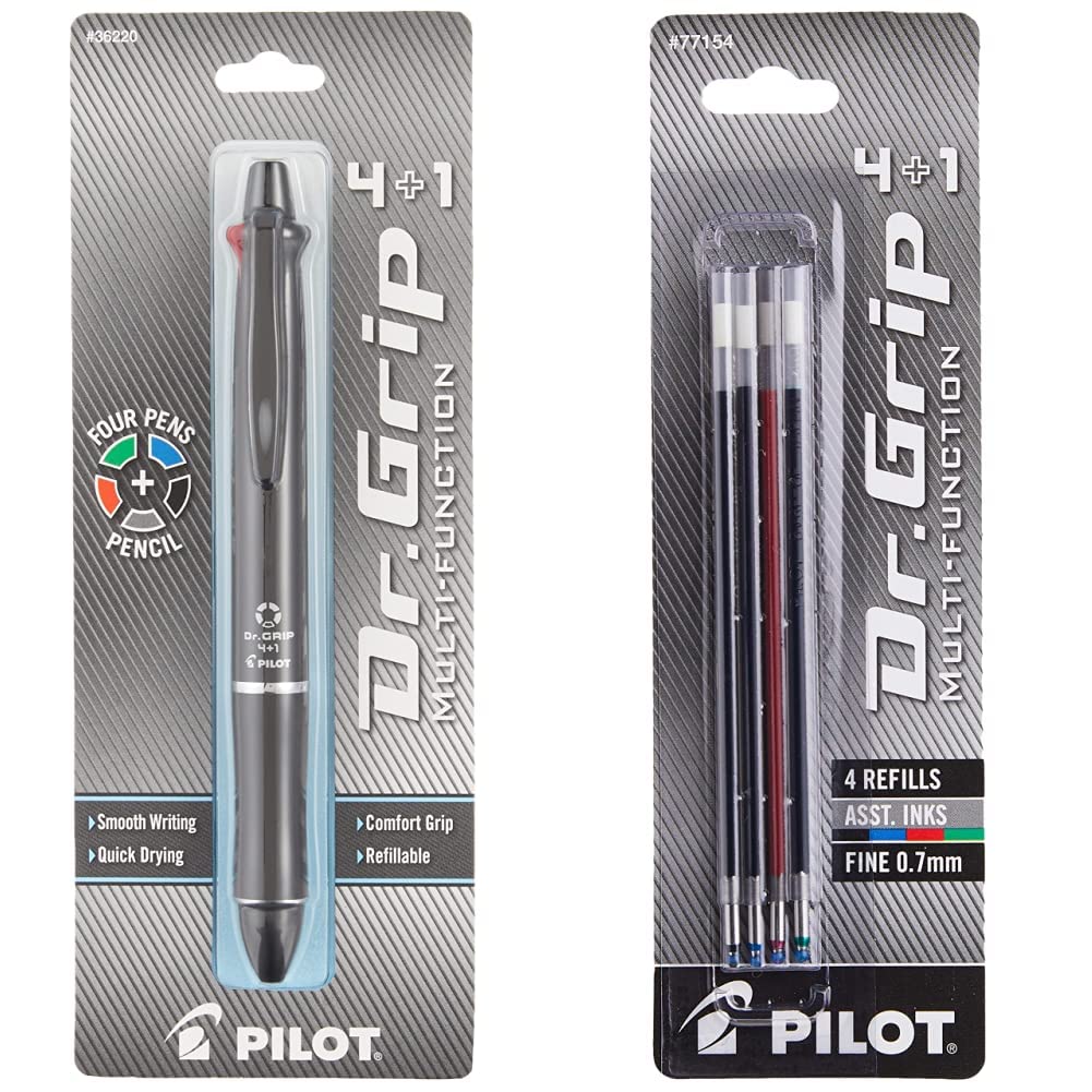 Dr. Grip 4+1 Multi Pen with Pencil - Fine Point for Office & School Use