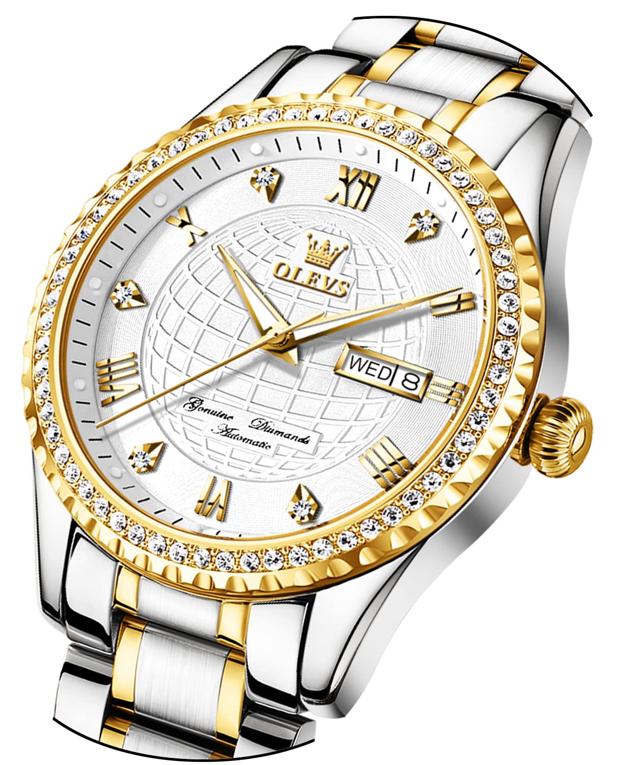 OLEVS Men's Automatic Diamond Skeleton Luxury Watch - Stainless Steel Waterproof Mechanical Wristwatch with Luminous Hands | Perfect for Business, Formal Events & Everyday Wear