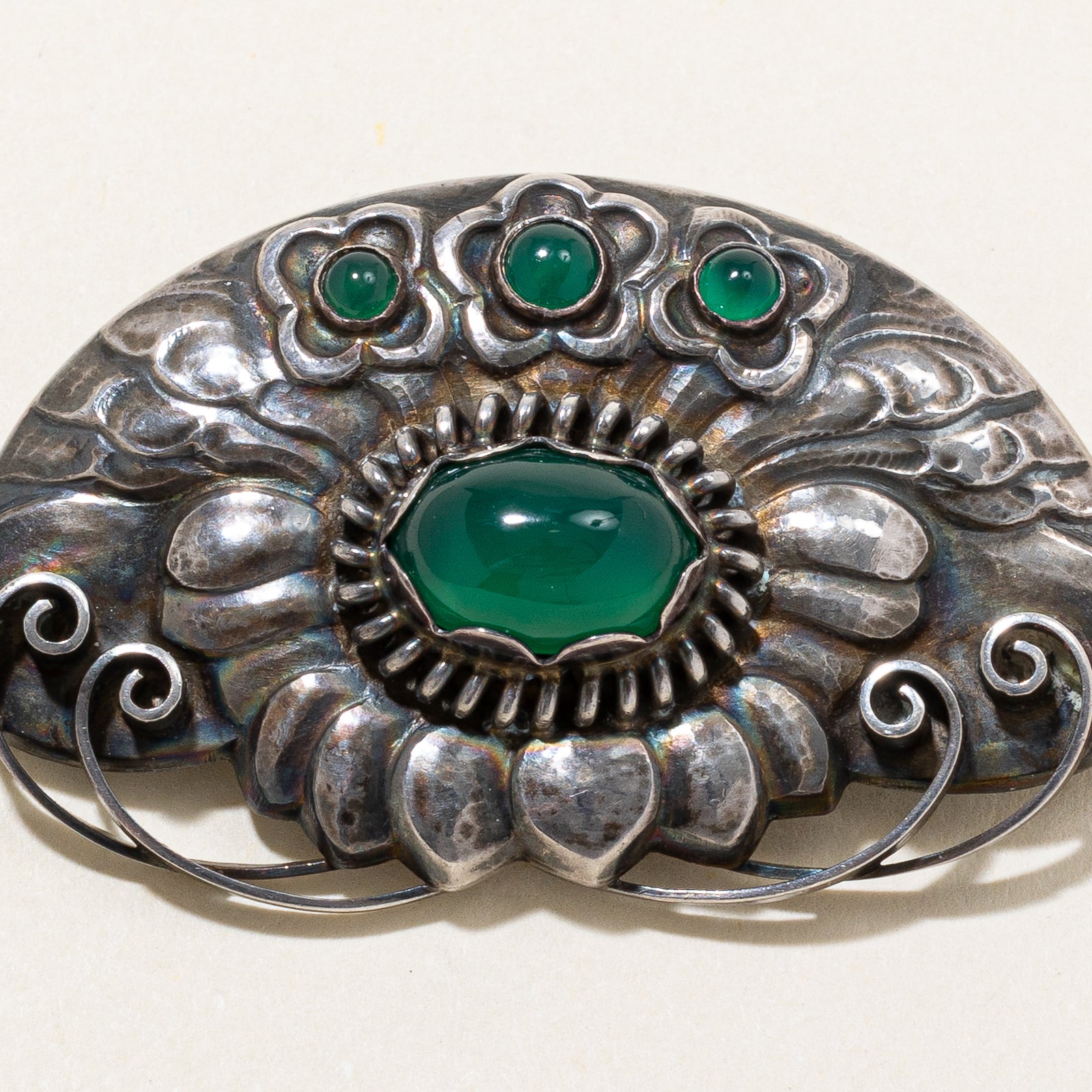 Georg Jensen Green Agate Floral Brooch - 7.67ctw Vintage Jewelry for Women | Elegant Accessory for Weddings, Parties & Special Occasions