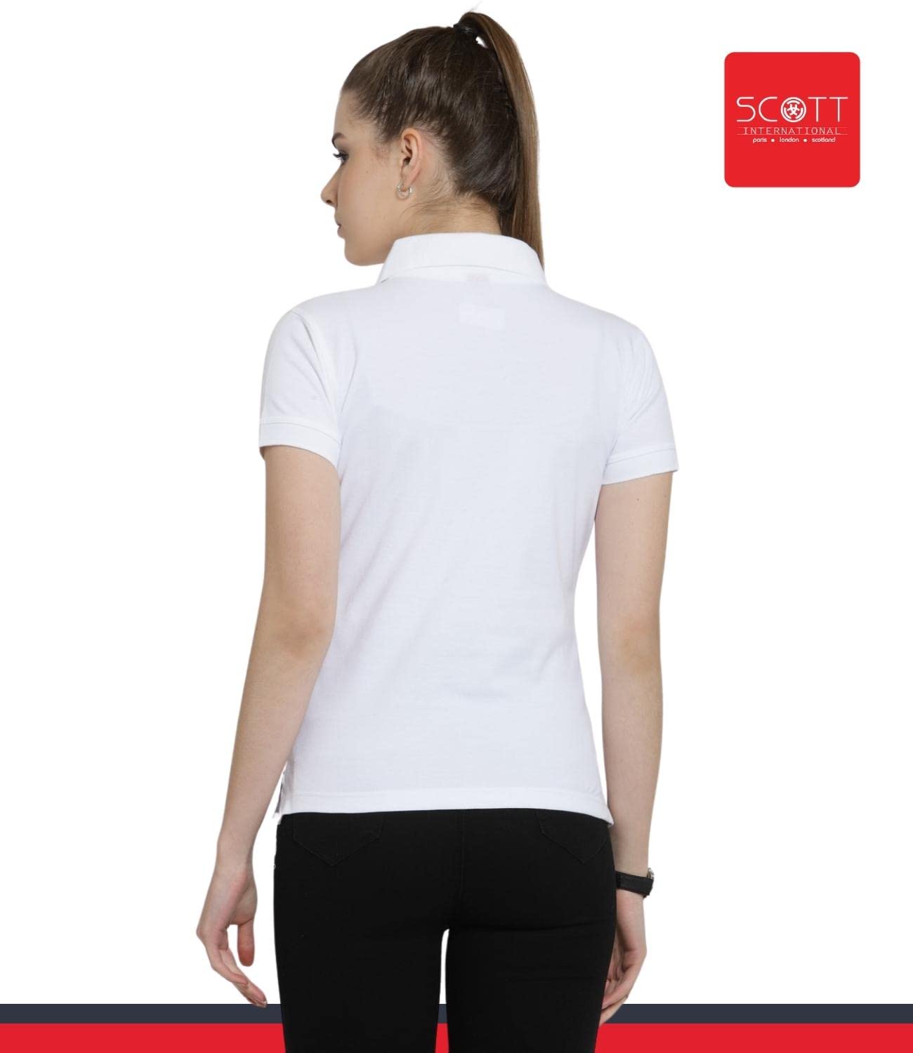 Scott International Women's 100% Organic Cotton Polo Shirt - Regular Fit Half Sleeve T-Shirt with Classic Polo Collar (White, Large) | Casual Wear, Office Outfits & Summer Fashion