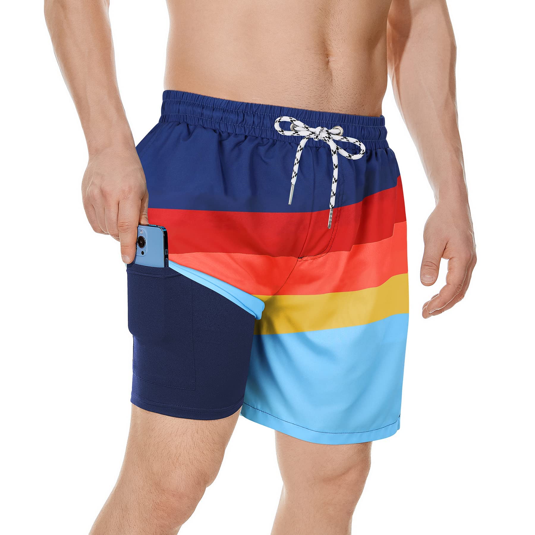 **Zando Quick Dry Men's Swim Trunks with Compression Liner & Pocket - 7 Inch Inseam Swim Shorts for Swimming, Beach, and Water Sports**