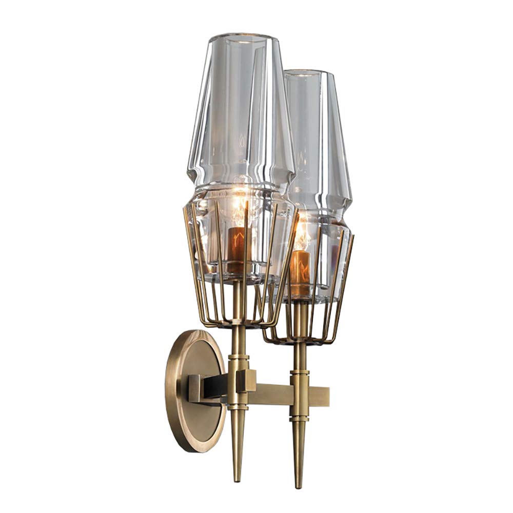 Vintage Brass Wall Sconces with Gold Glass Shades - Modern Rustic Wall Lights for Hallway, Living Room & Kitchen - Clear Glass Shade Fixtures for Home Decor & Ambient Lighting
