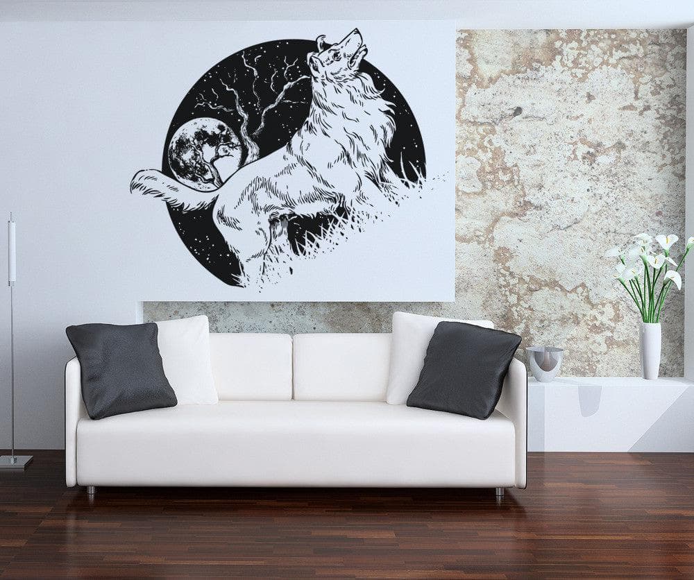 Dog at Night Vinyl Wall Decal Sticker - Removable Home Decor for Nursery, Living Room & Bedroom | #OS_AA1567