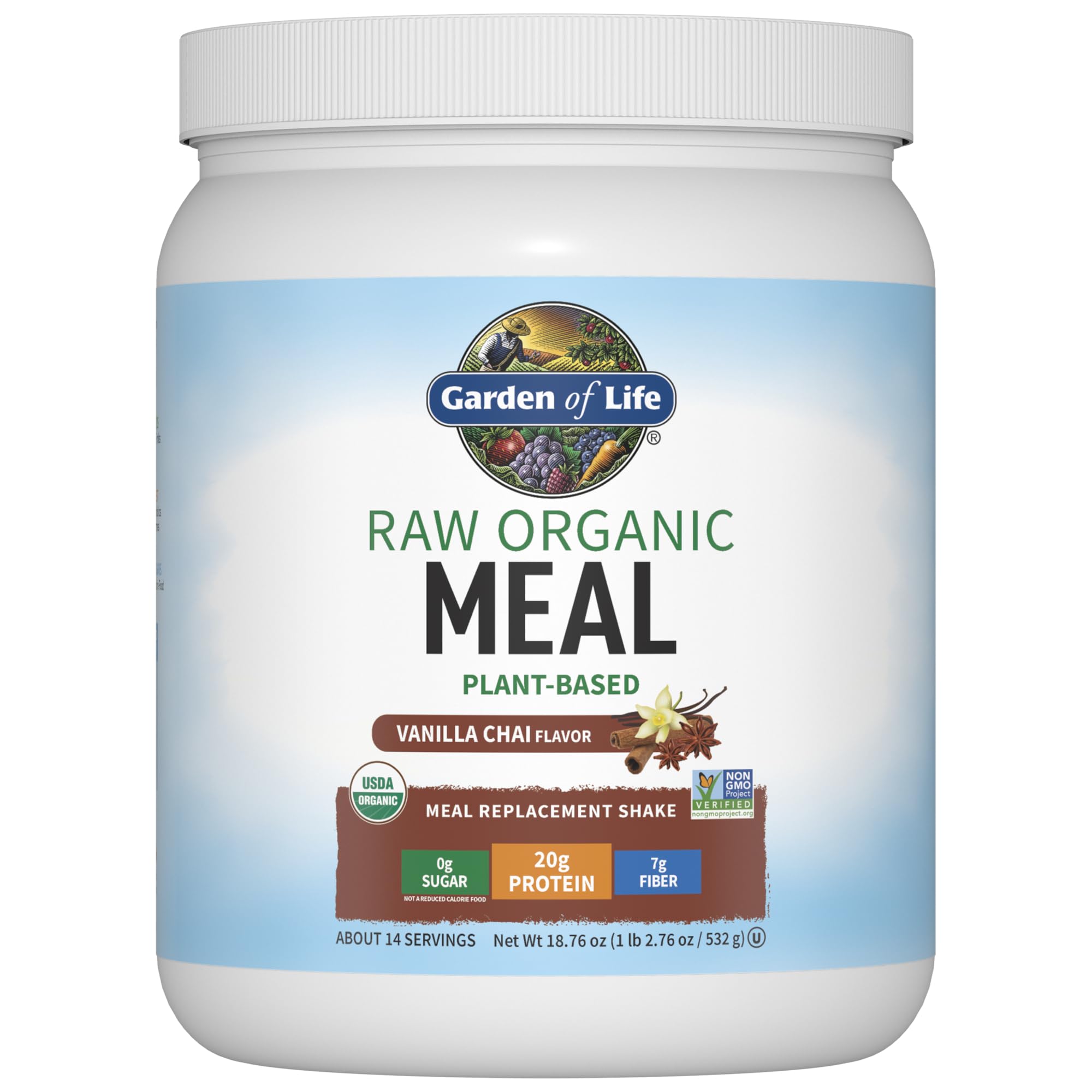 Garden of Life Vegan Protein Powder - Organic Raw Meal Replacement Shake with Plant-Based Pea Protein, Sprouts, Greens & Probiotics | Vanilla Chai Flavor | Dairy-Free, 14 Servings | Perfect for Post-Workout Recovery, Weight Management & Healthy Breakfast Smoothies