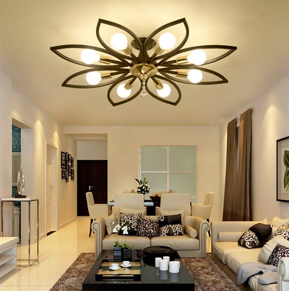 Modern 8-Light Semi Flush Mount Ceiling Lamp - Black Metal LED Fixture for Living Room, Dining Room, Bedroom & Restaurant | Energy-Efficient Ambient Lighting for Home & Commercial Spaces